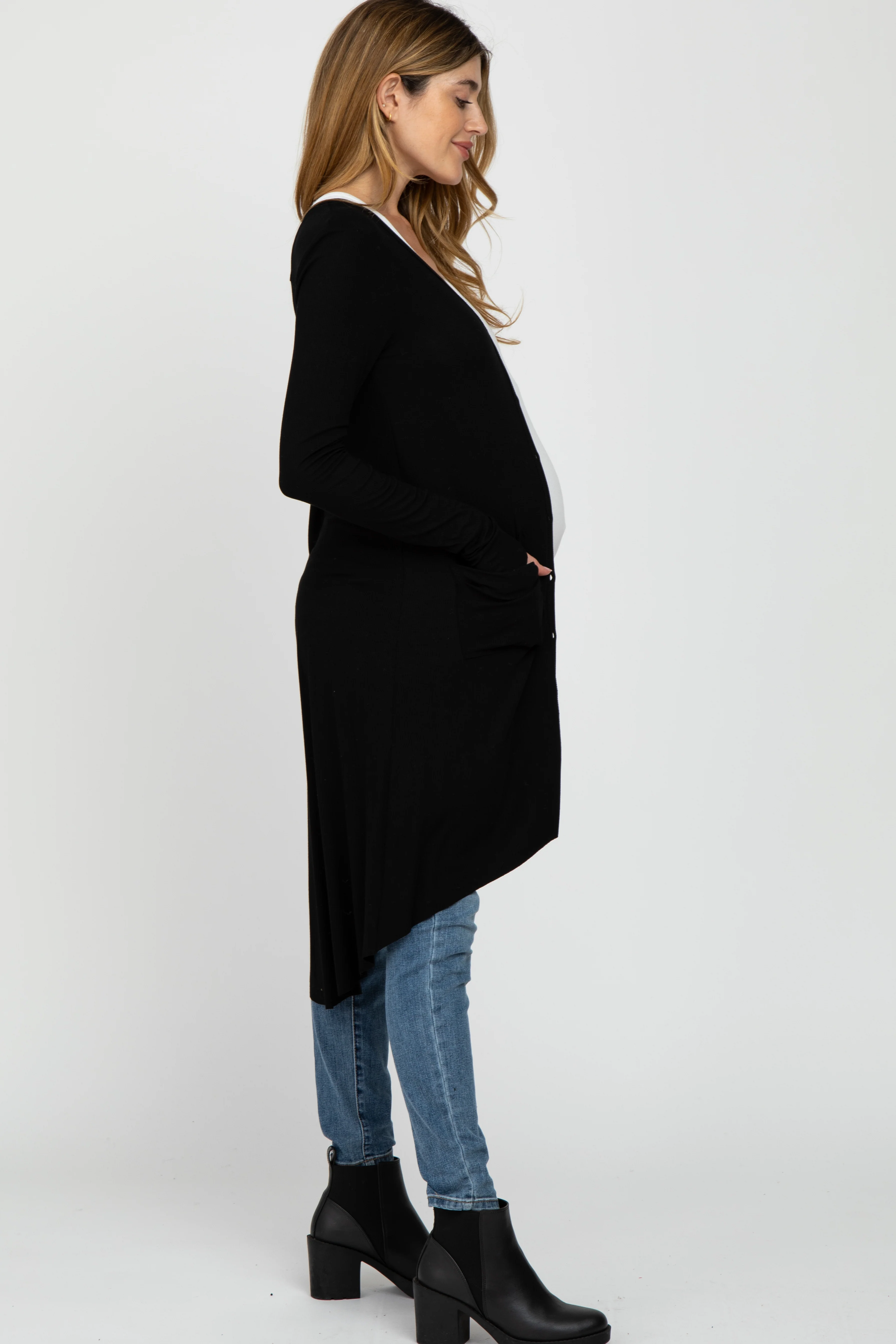 Black Button Front Knit Maternity Cardigan - Image 4