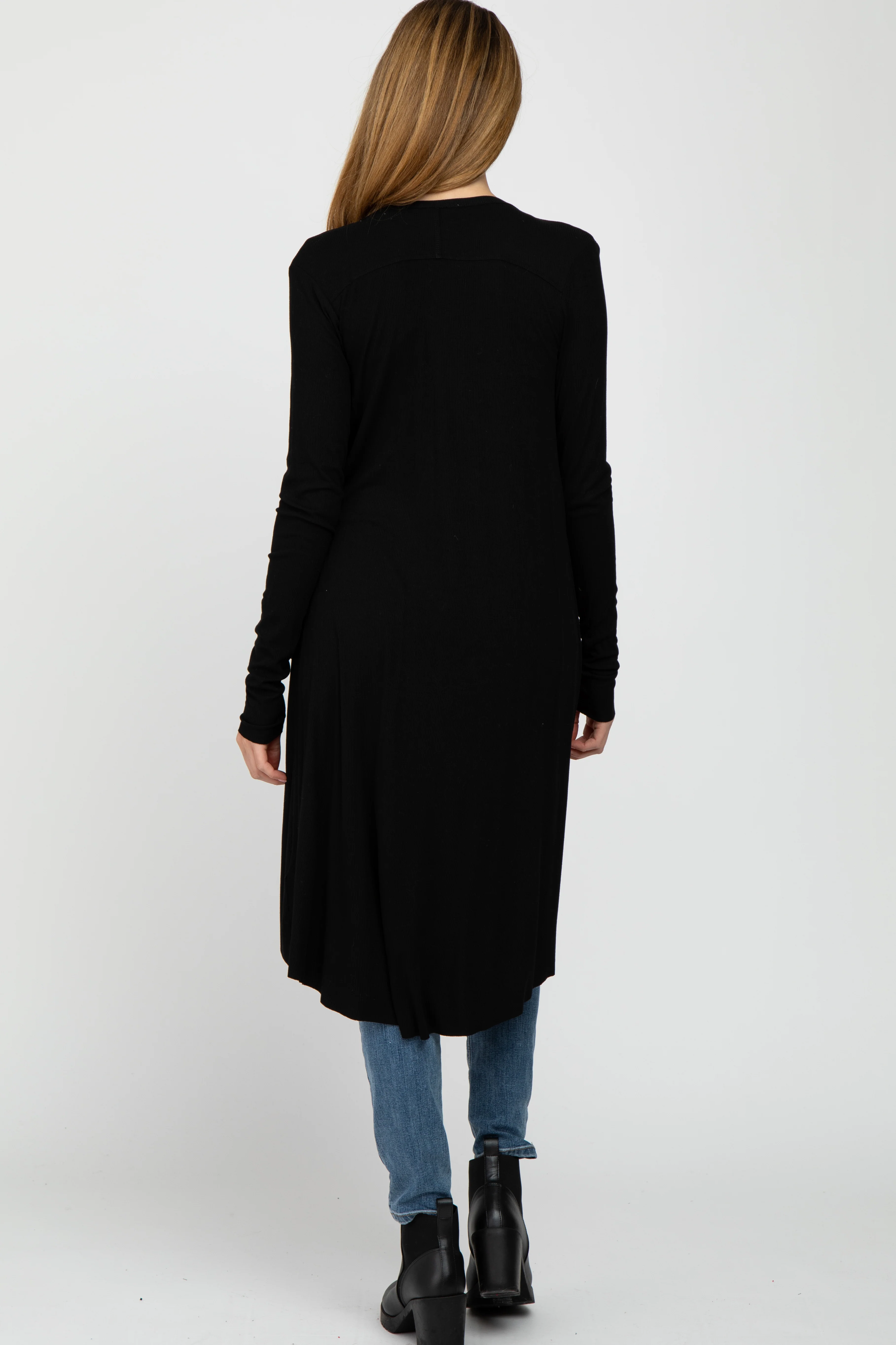 Black Button Front Knit Maternity Cardigan - Image 5