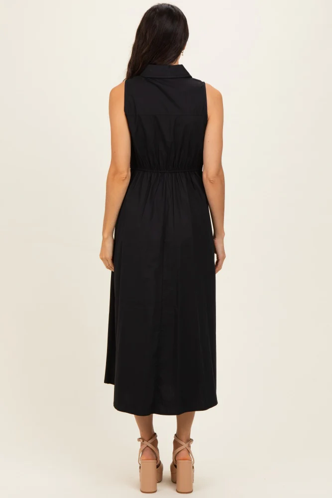 Black Button Up Sleeveless Midi Dress - Image 3