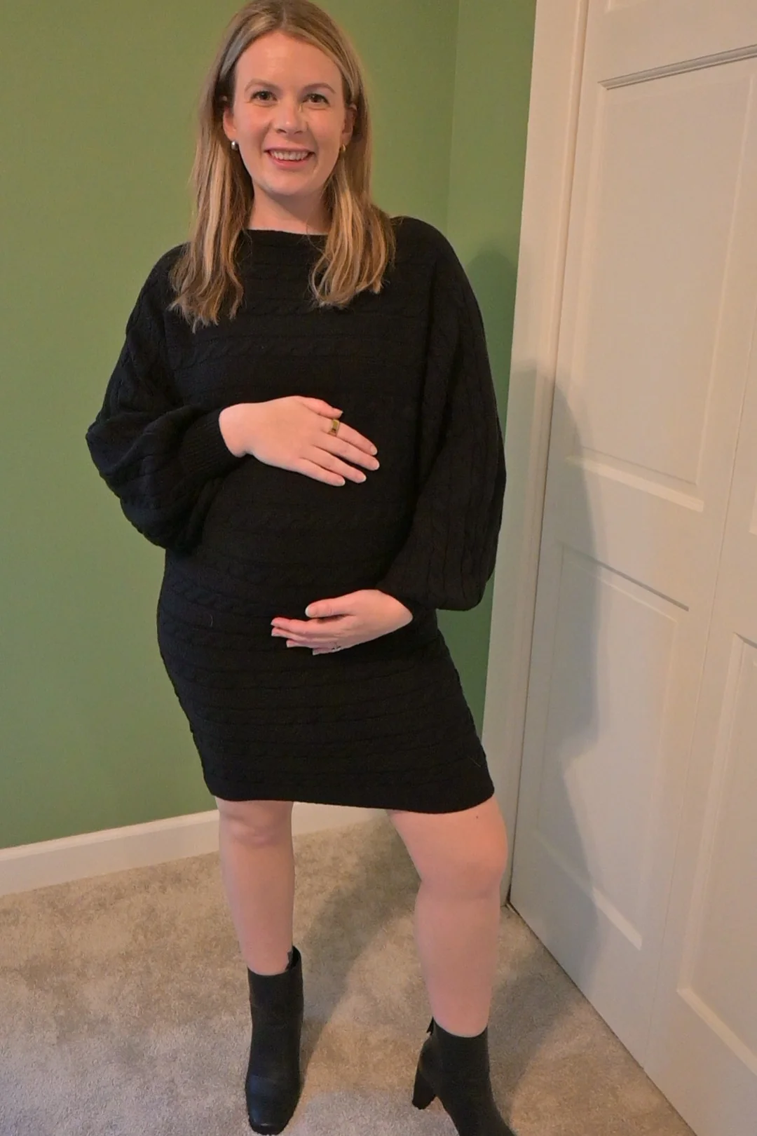 Black Cable Knit Dolman Sleeve Maternity Sweater Mini Dress - Image 3
