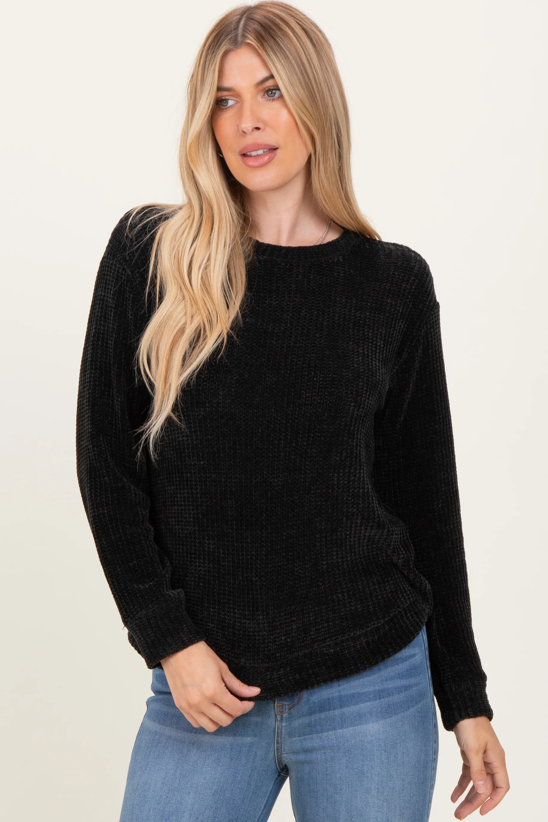Black Chenille Knit Maternity Sweater - Image 5
