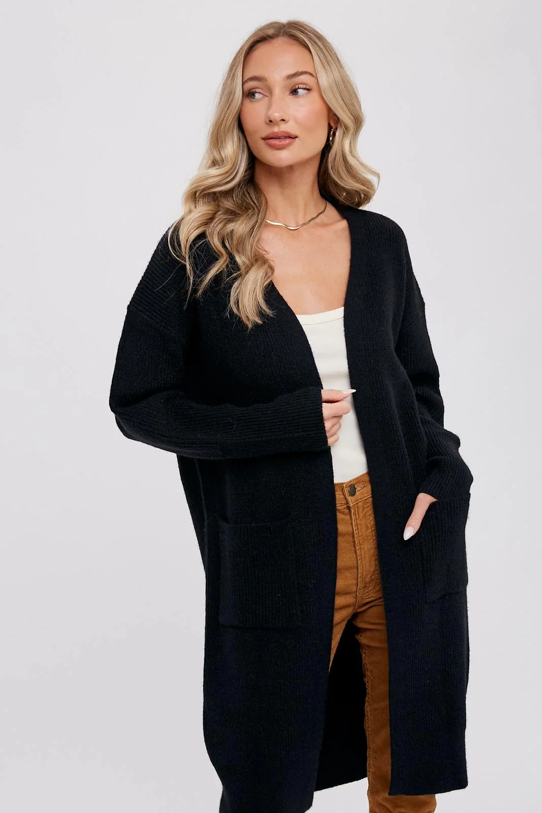 Black Chunky Knit Long Sweater Cardigan - Image 2