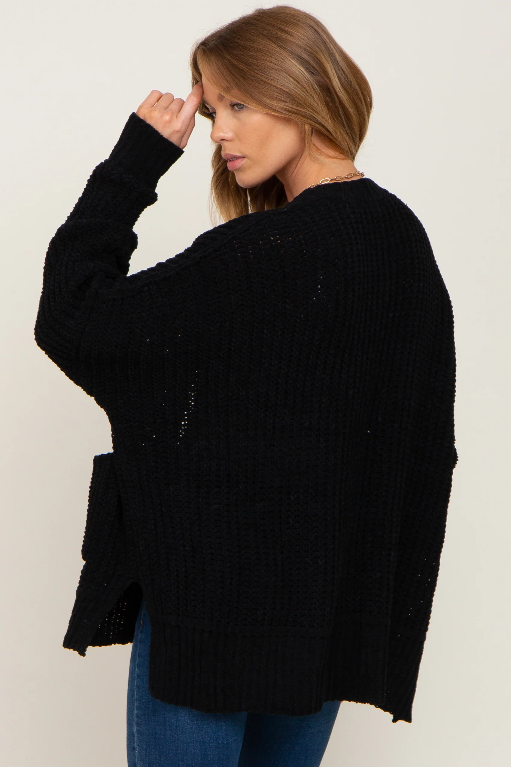 Black Chunky Knit Oversized Cardigan - Image 3