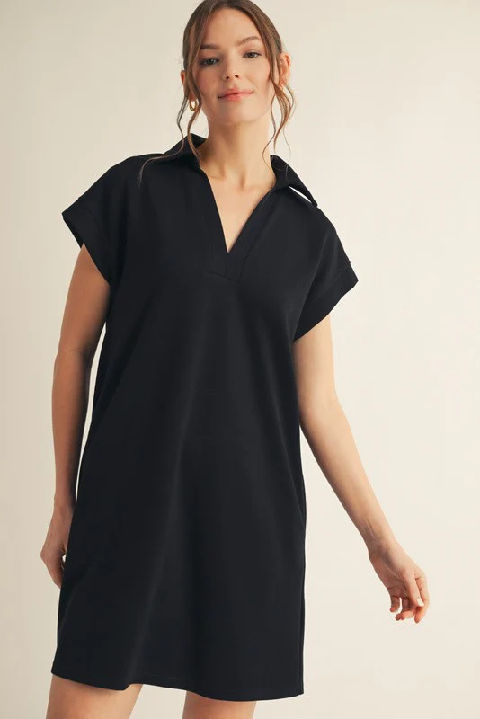 Black Collared Maternity Pocket Dress - Image 4