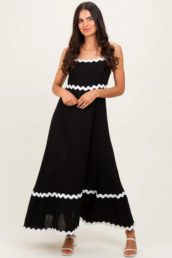 Black Colorblock Trim Maternity Midi Dress - Image 4