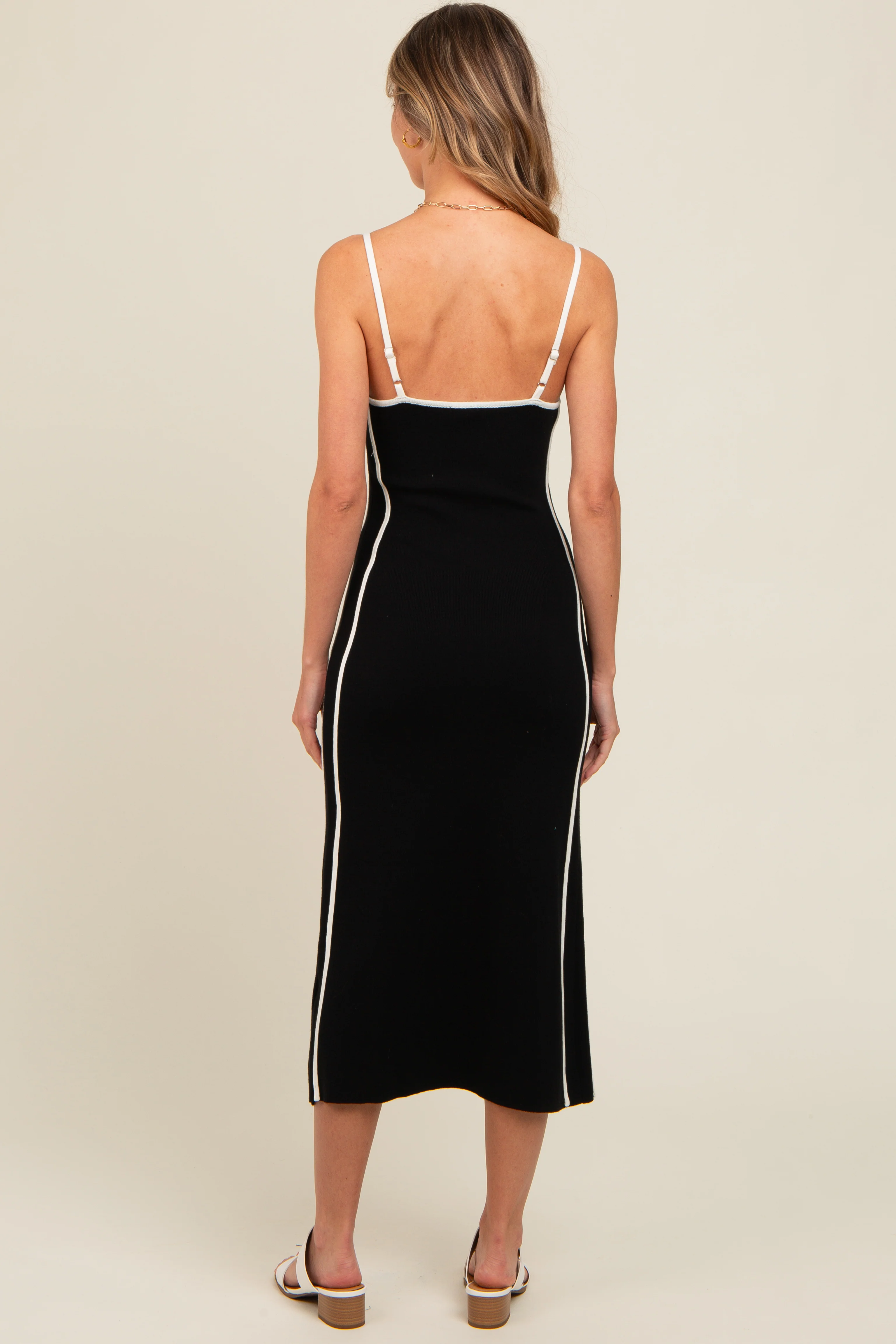 Black Contrast Border Knit Midi Dress - Image 3