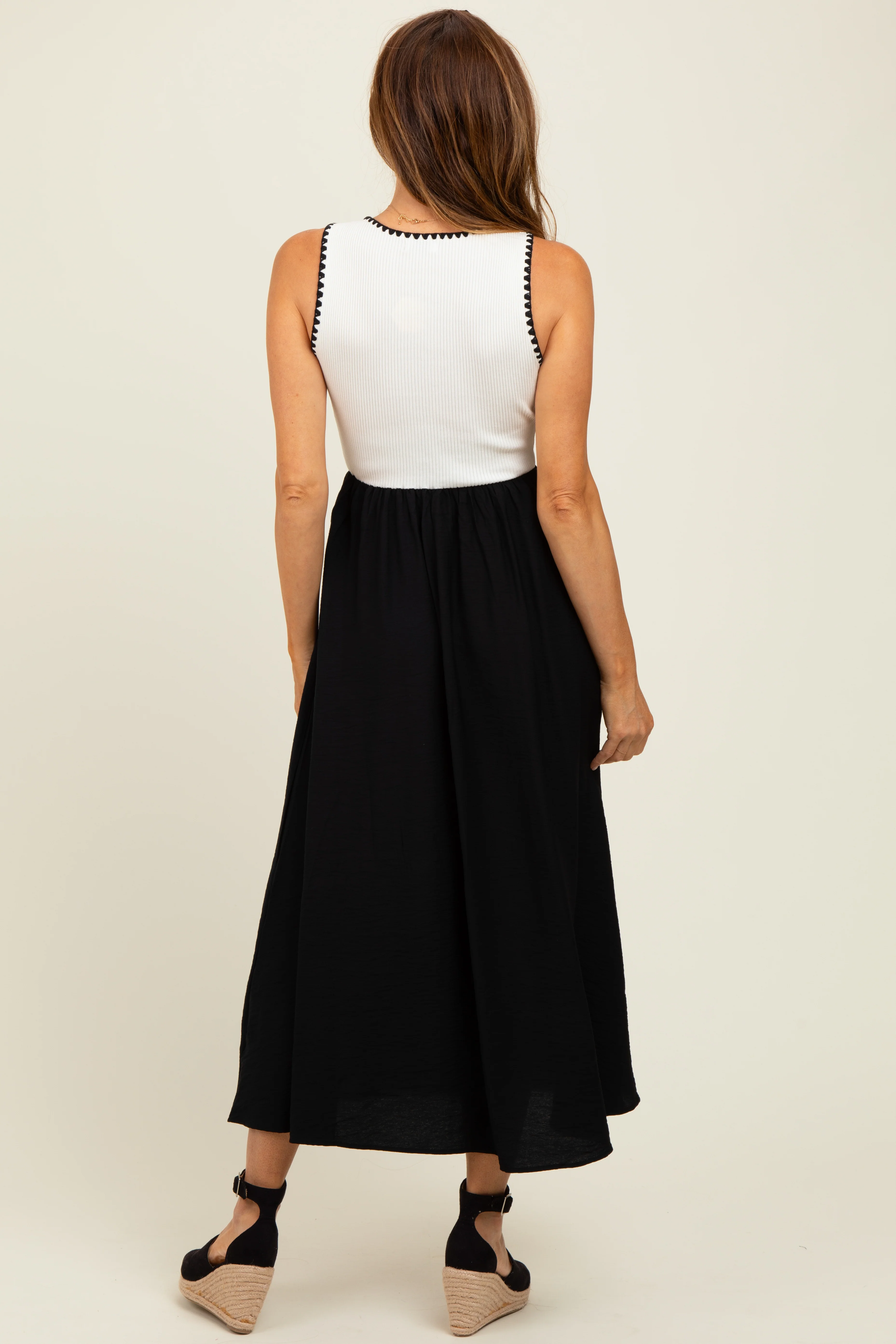 Black Contrast Knit Top Sleeveless Midi Dress - Image 3
