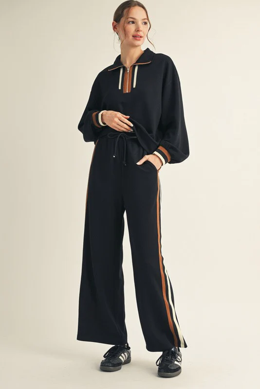 Black Contrast Trim Half Zip Sweatshirt - Image 4