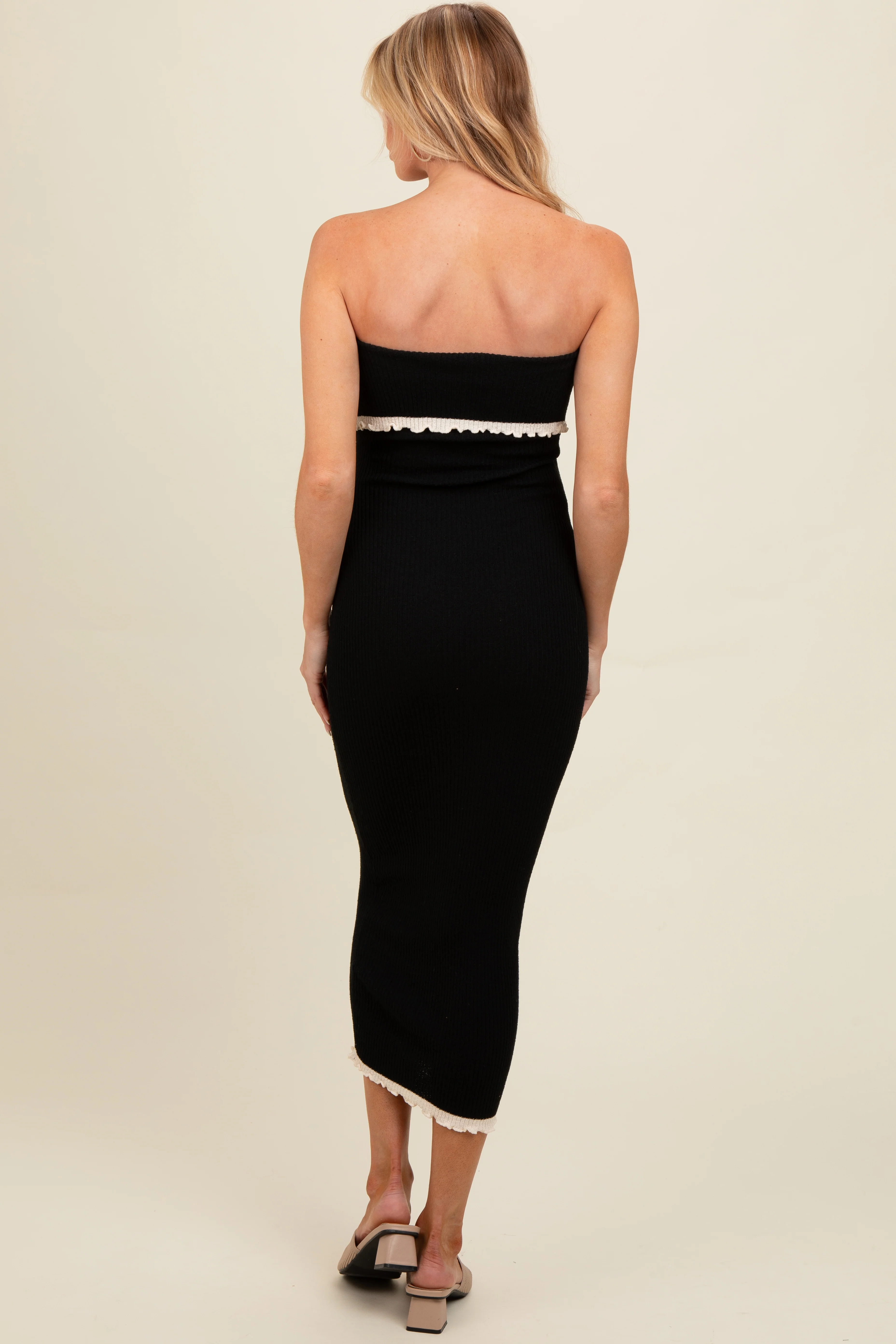 Black Contrast Trim Maternity Strapless Knit Dress - Image 4