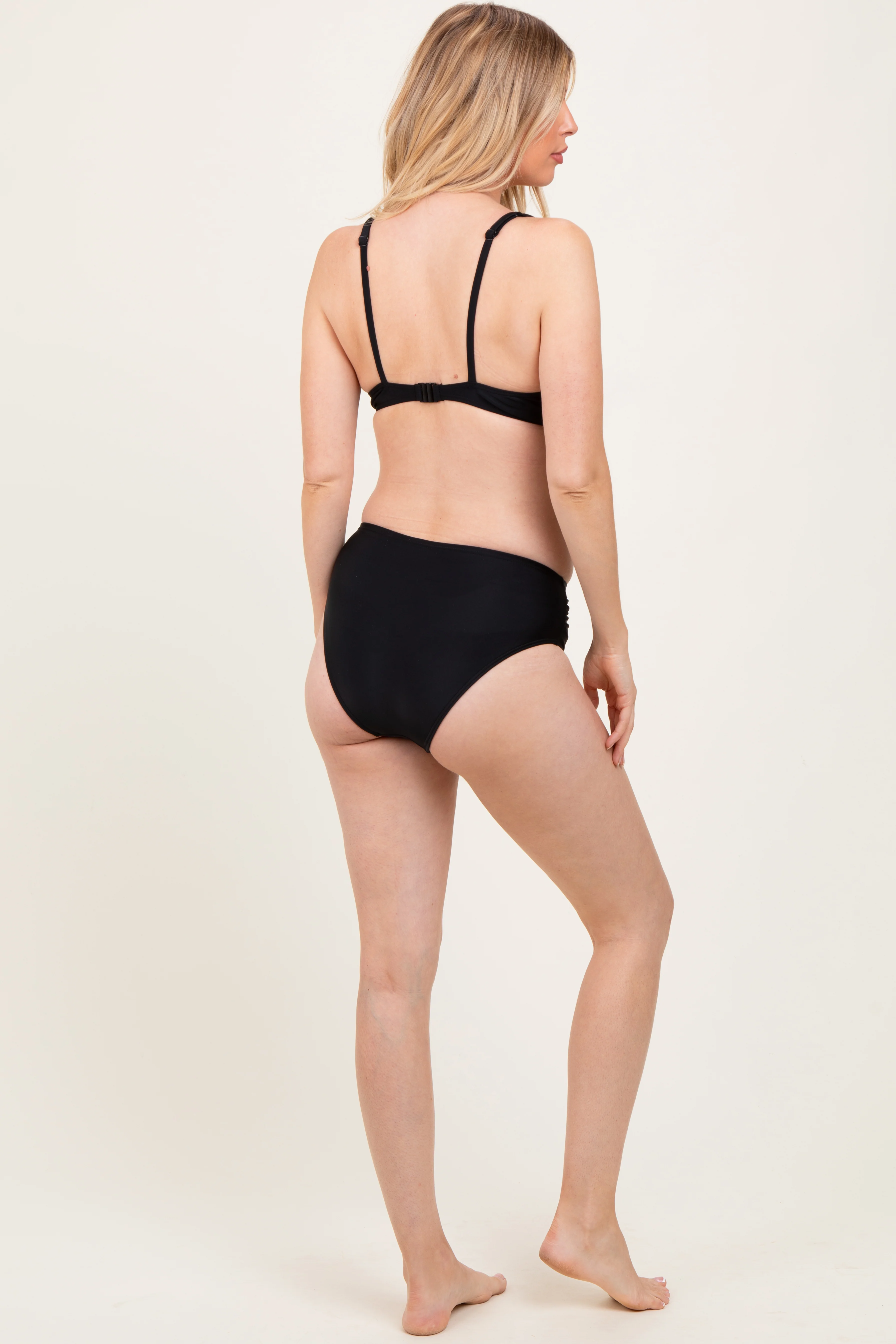 Black Crochet Detail Double Strap Maternity Bikini Set - Image 4