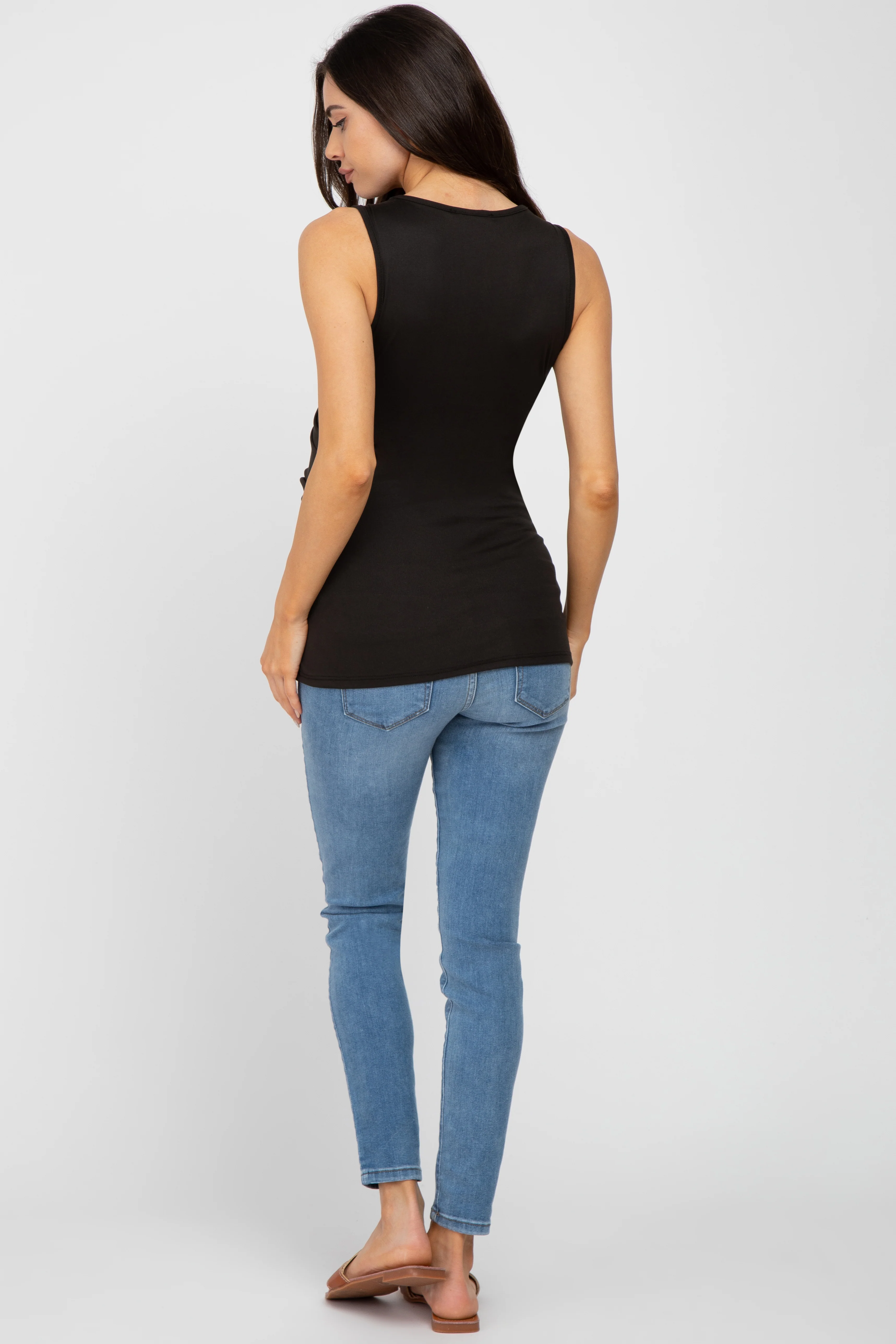 Black Crossover Ruched Maternity Nursing Tank - Image 4