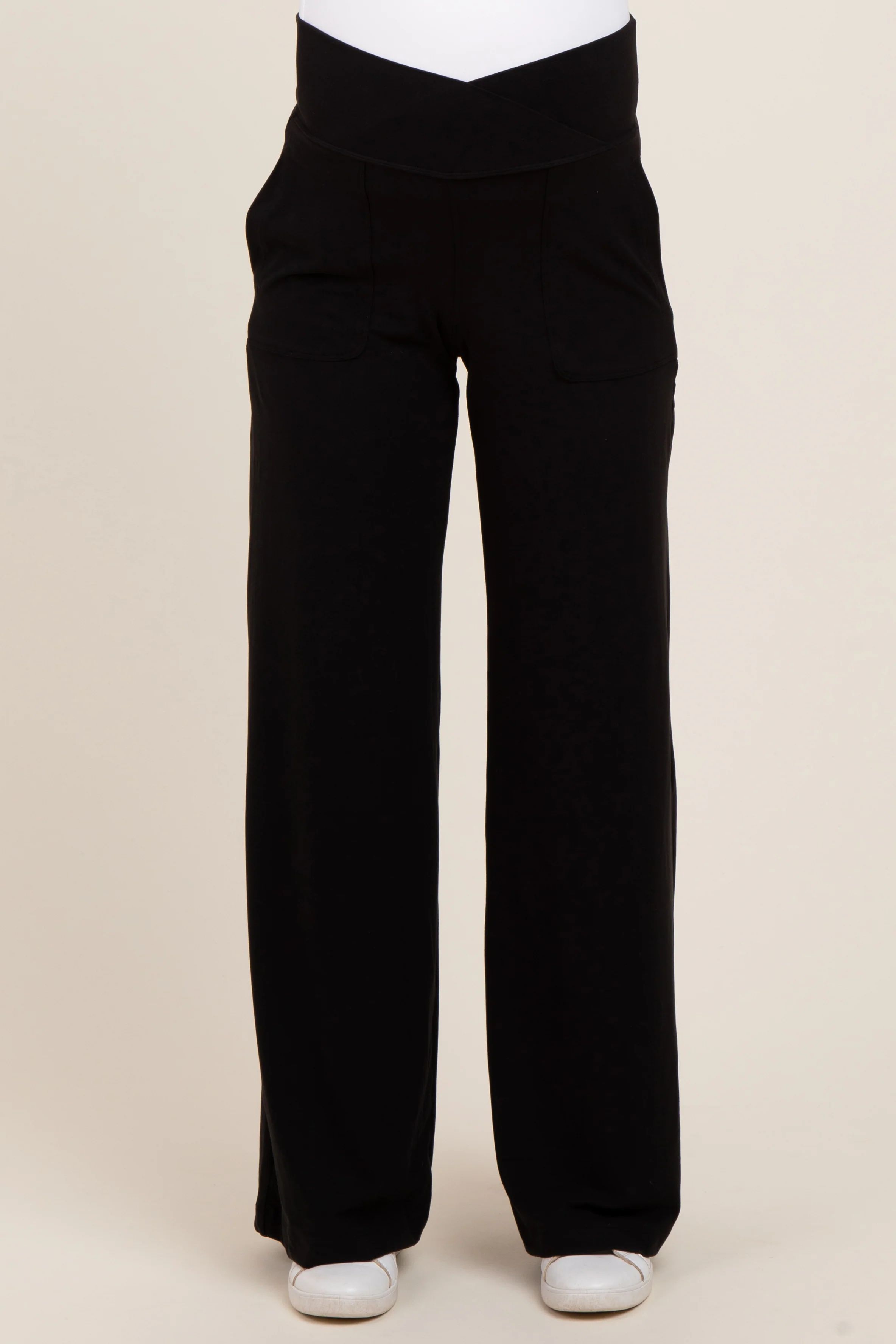 Black Crossover Waist Active Wide Leg Maternity Pant - Image 3