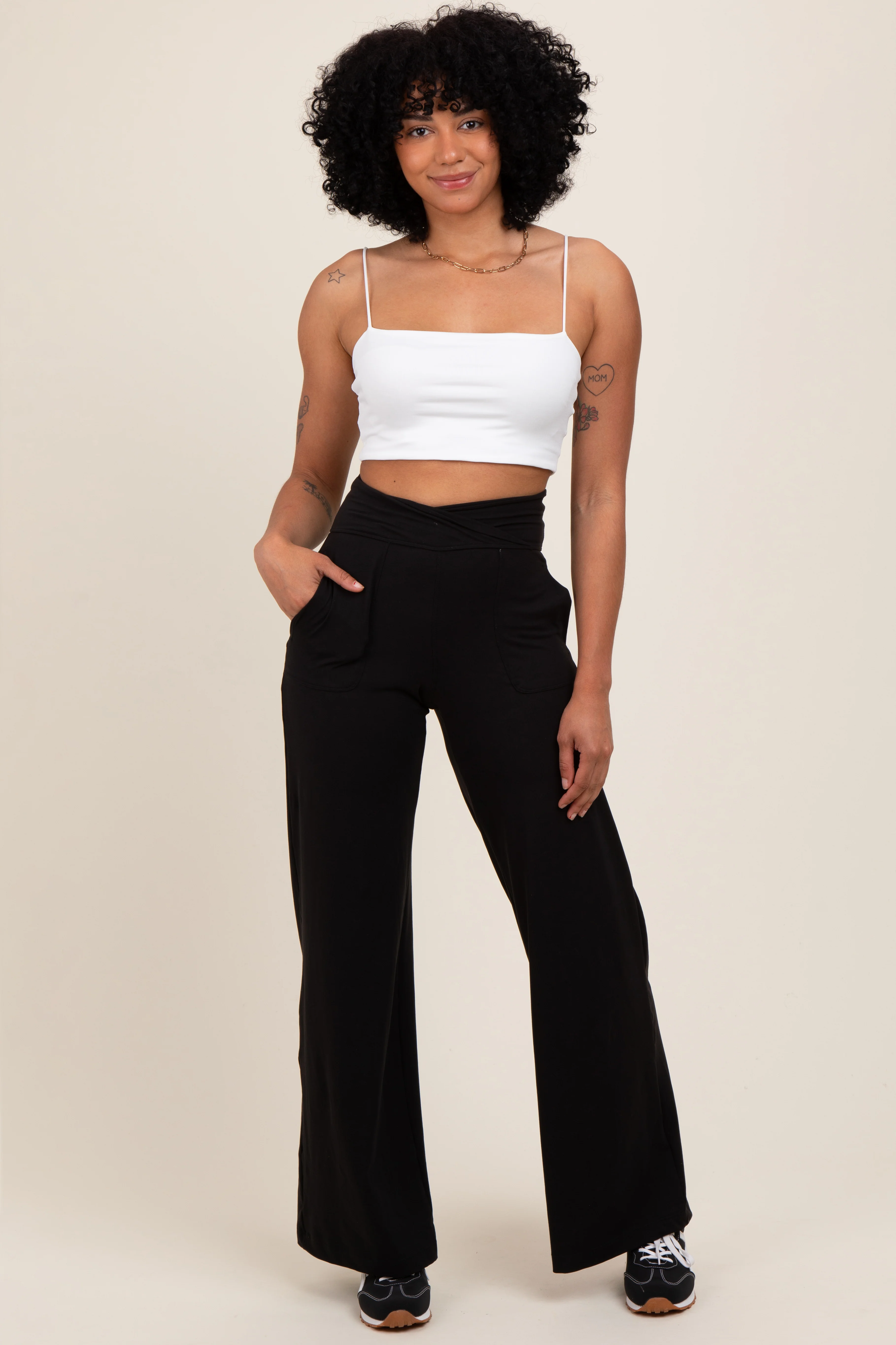 Black Crossover Waist Active Wide Leg Maternity Pant - Image 6