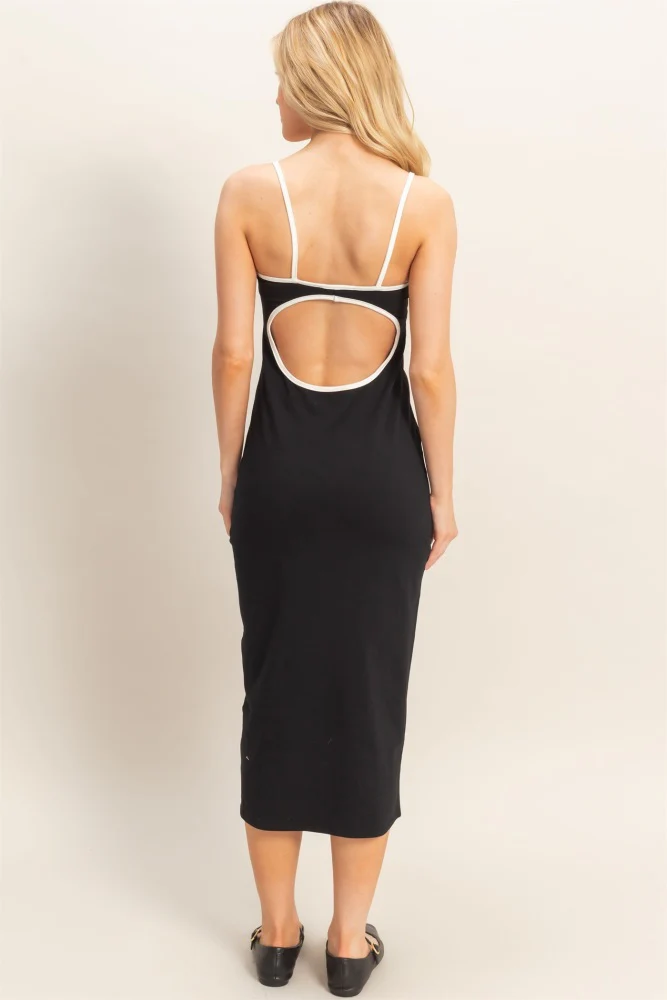 Black Cutout Fitted Midi Dress - Image 4