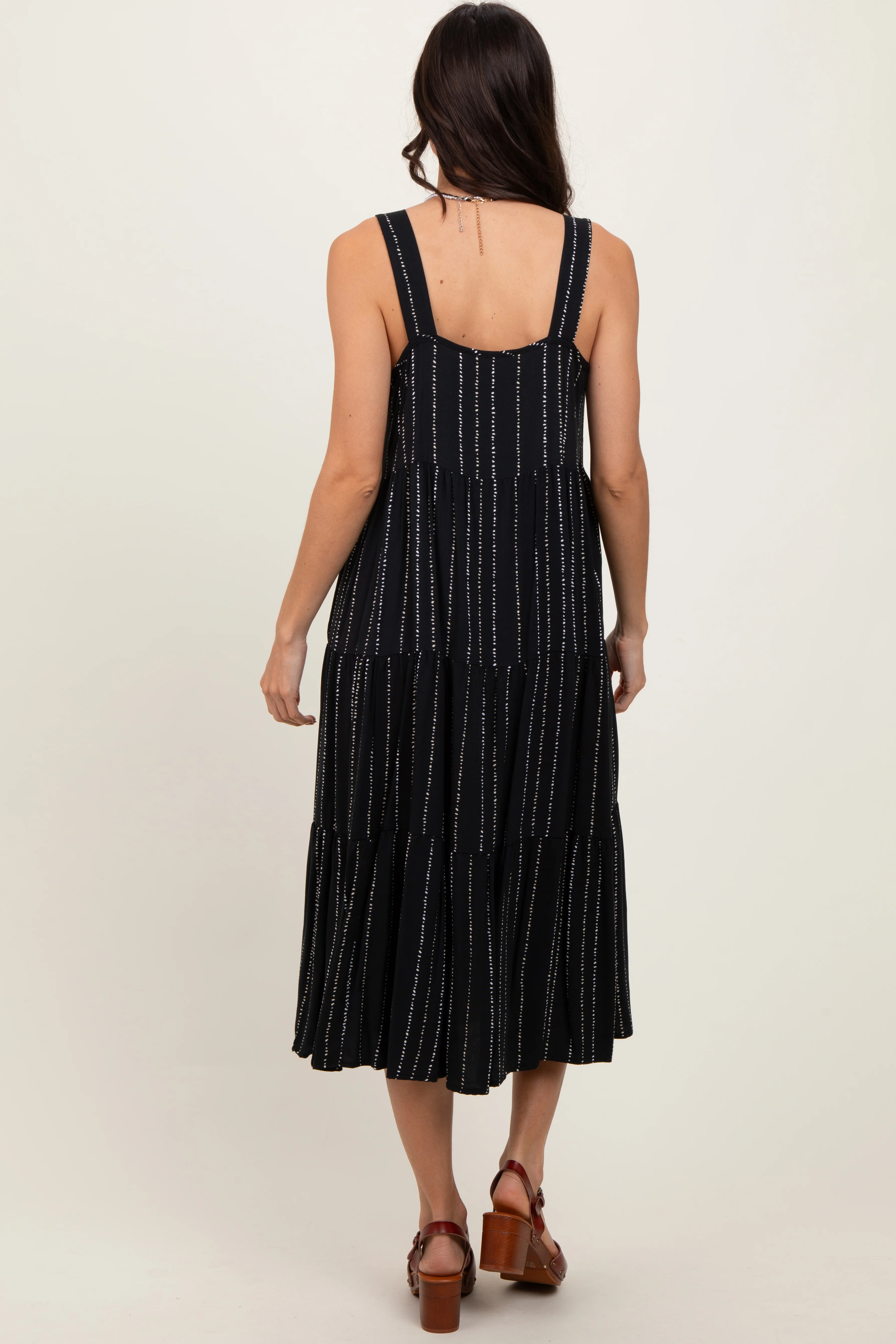 Black Dot Stripe Tiered Midi Dress - Image 4