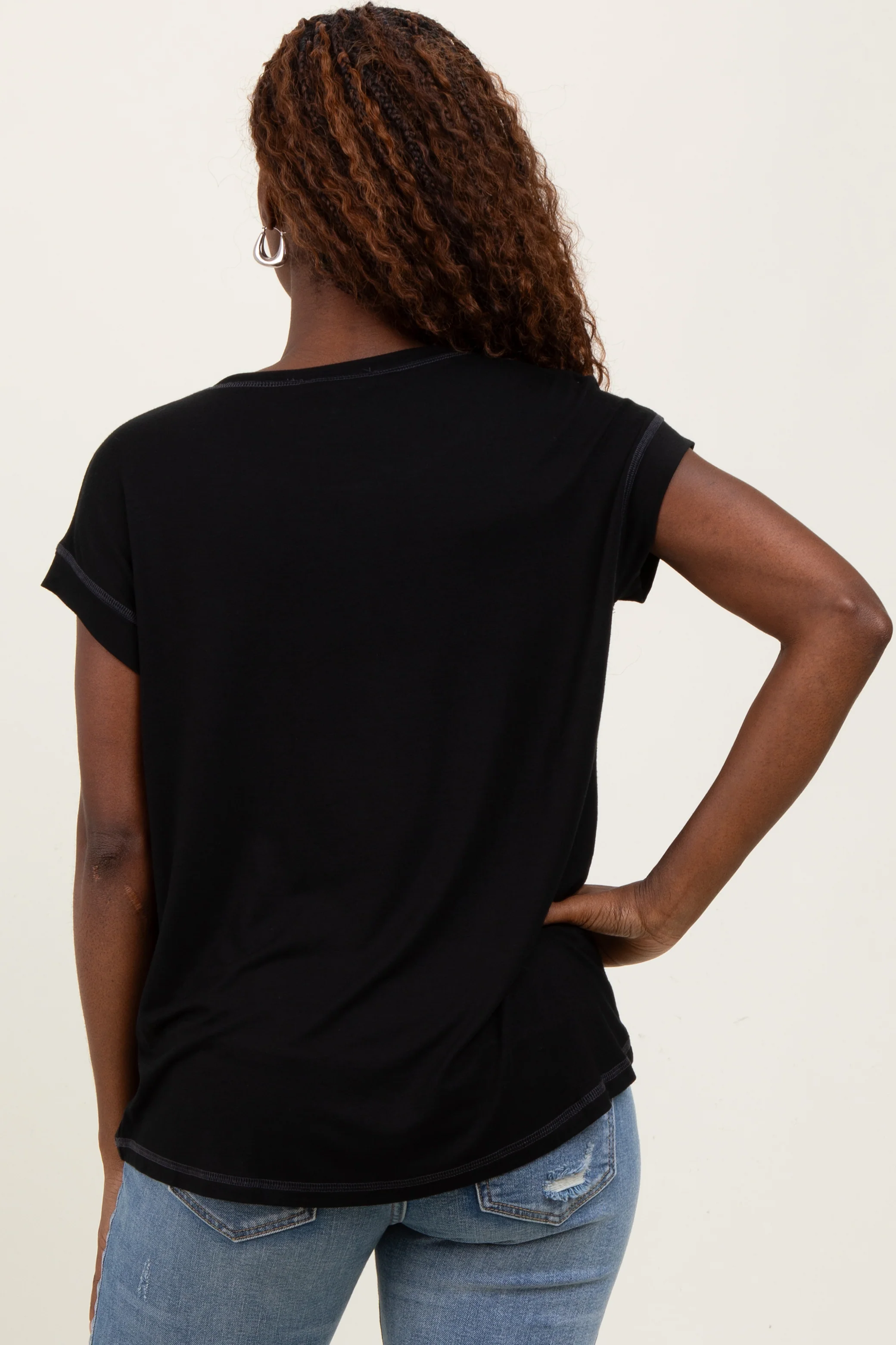 Black Double Layer Short Sleeve Nursing Top - Image 4