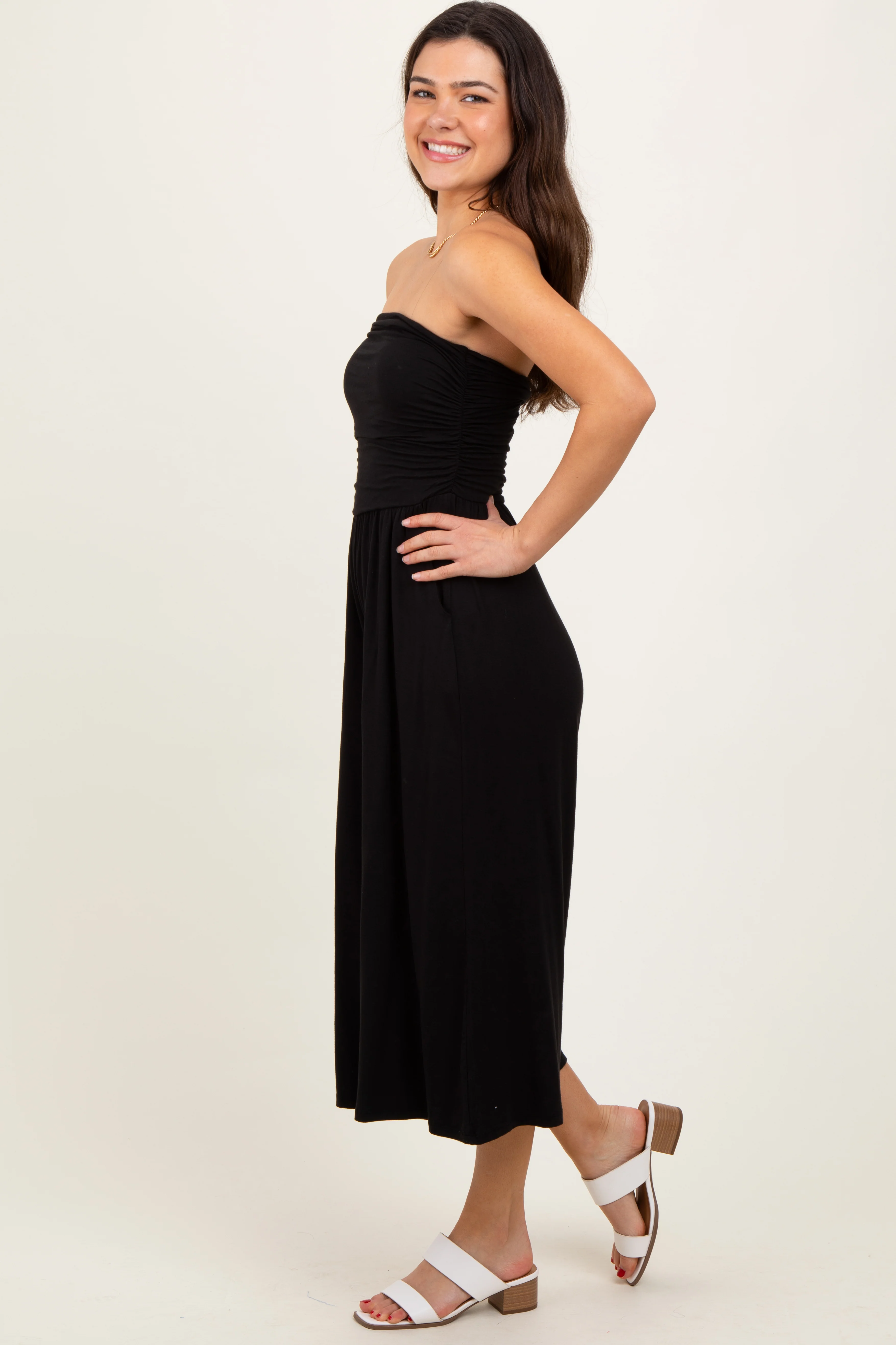 Black Double Layered Strapless Tube Top Jumpsuit - Image 2