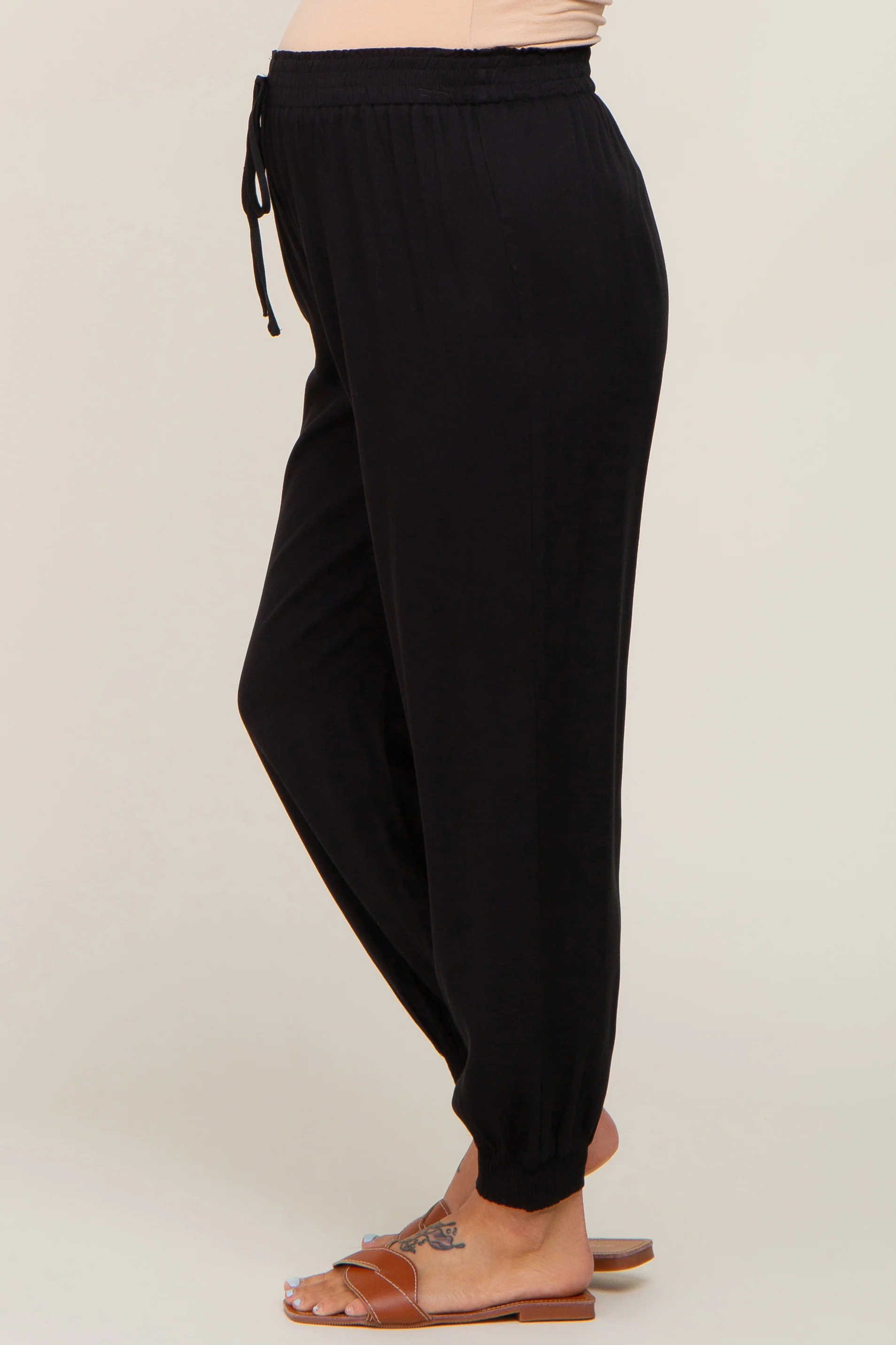 Black Drawstring Accent Maternity Joggers - Image 3