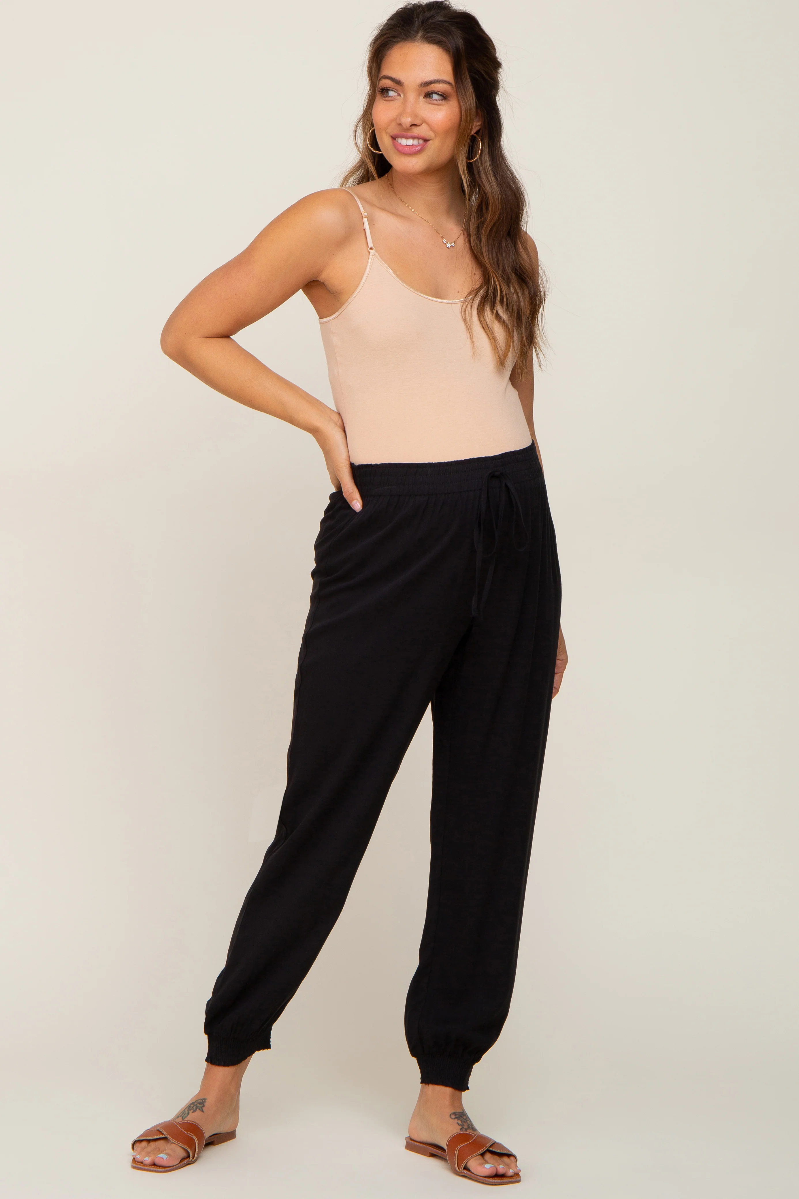 Black Drawstring Accent Maternity Joggers - Image 5