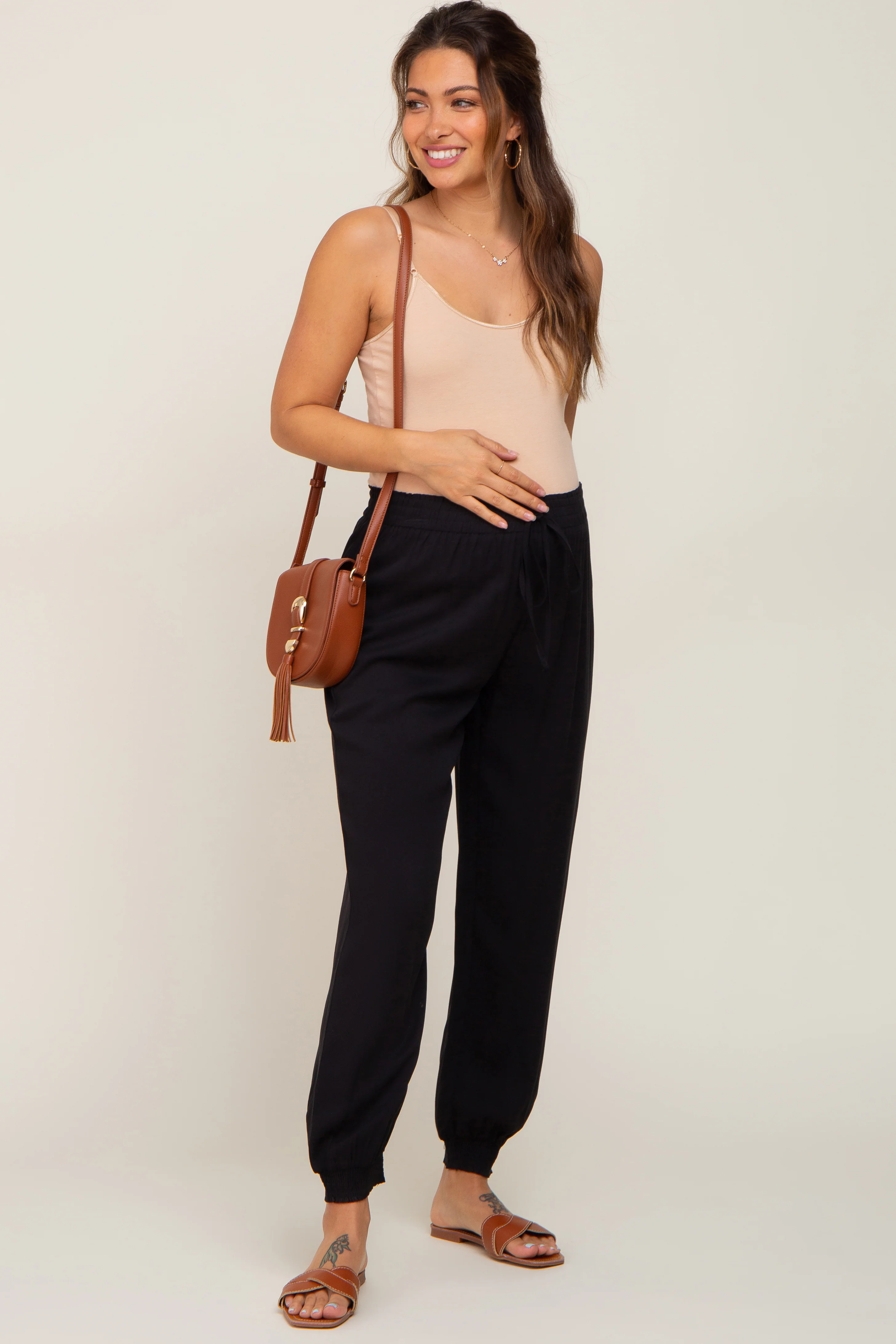Black Drawstring Accent Maternity Joggers - Image 6