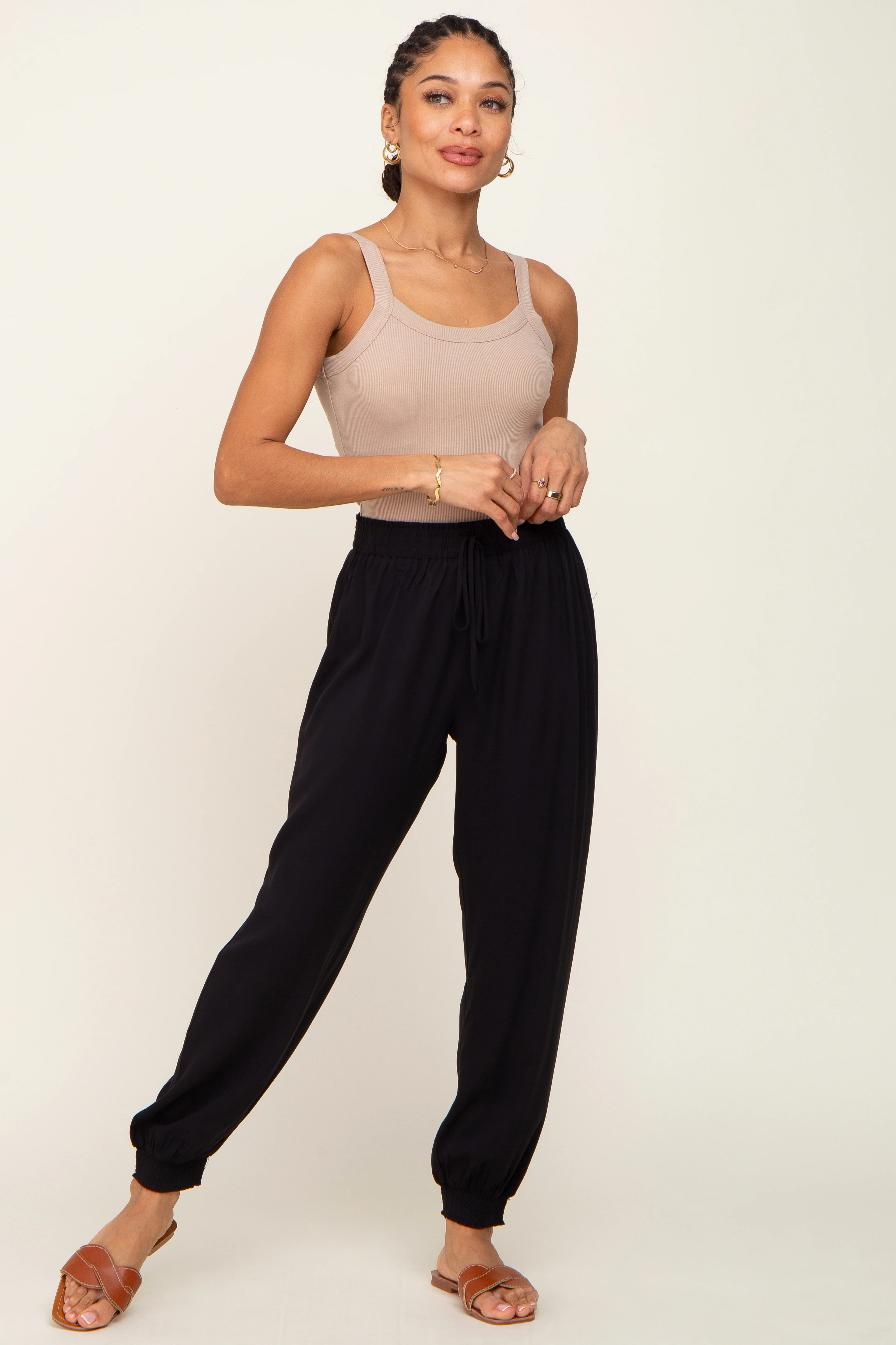 Black Drawstring Accent Maternity Joggers - Image 7