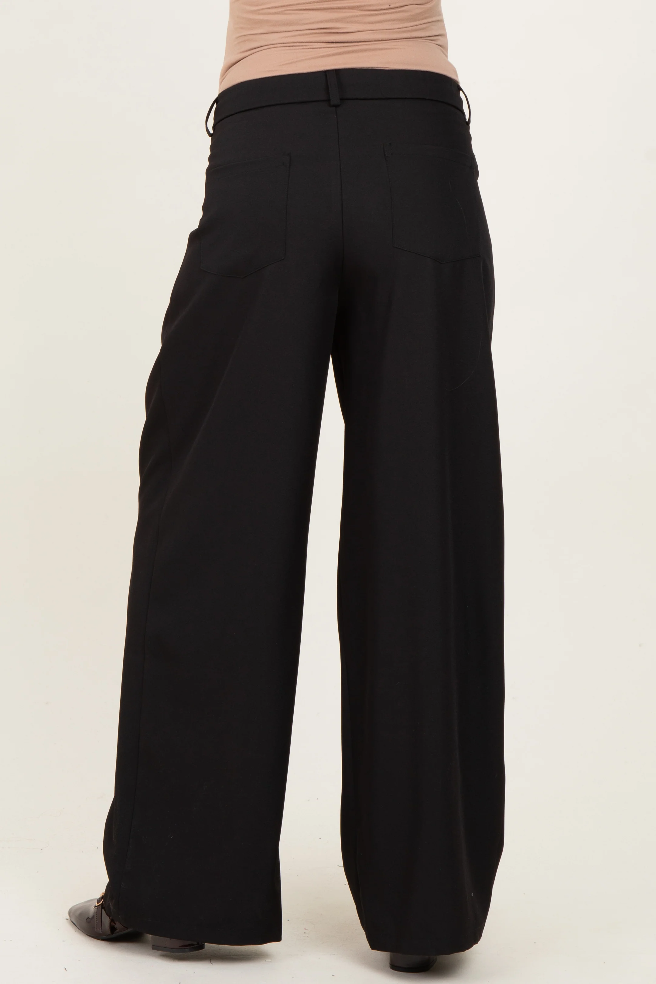 Black Drawstring Pleated Maternity Wide Leg Trousers - Image 4