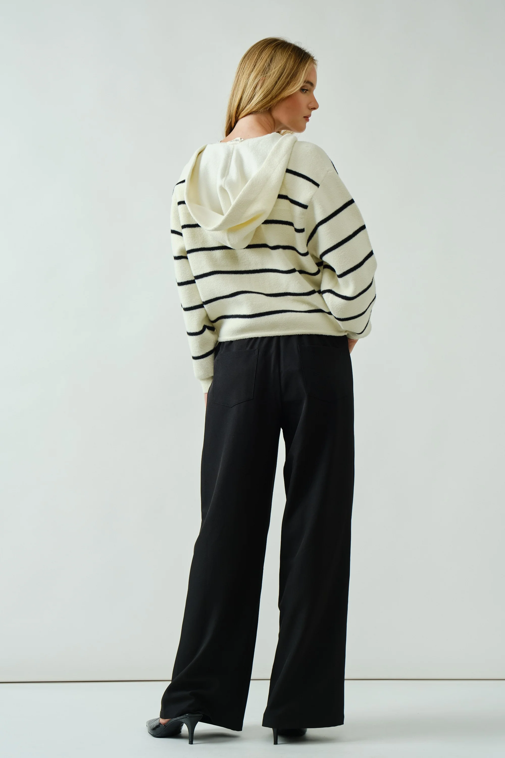 Black Drawstring Pleated Wide Leg Trousers - Image 3