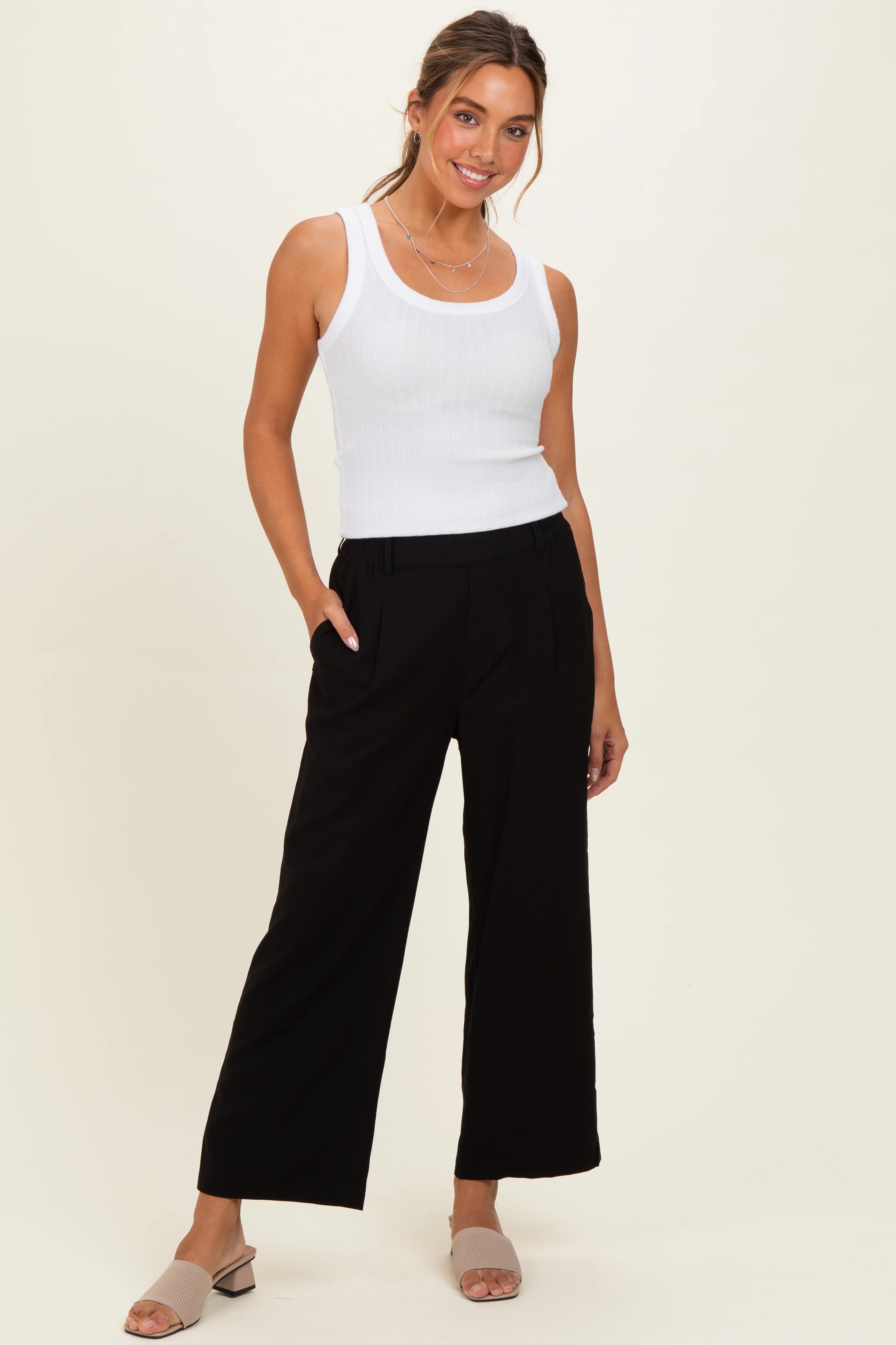 Black Elastic Waistband Maternity Trousers - Image 5