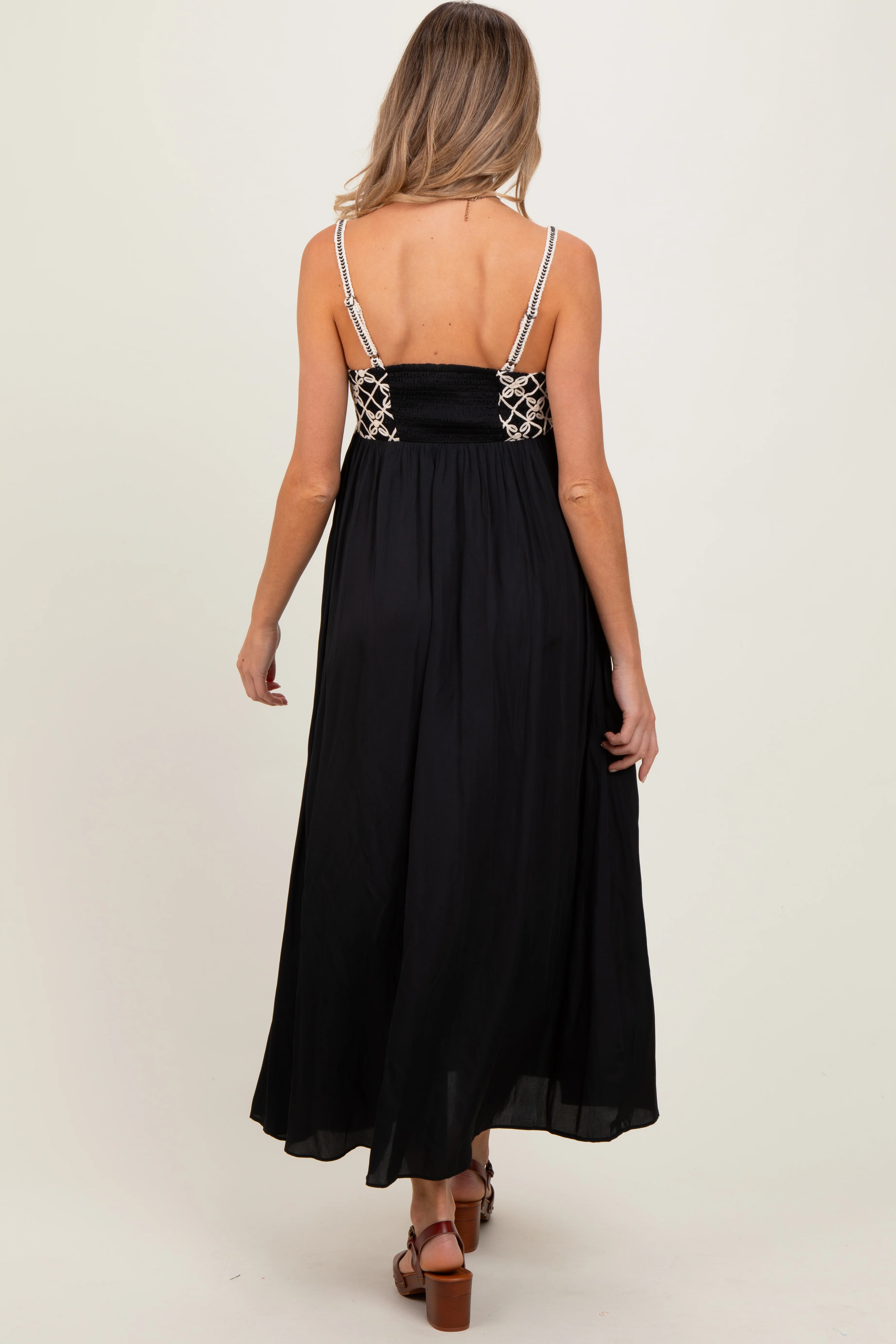 Black Embroidered Bodice Maternity Maxi Dress - Image 4