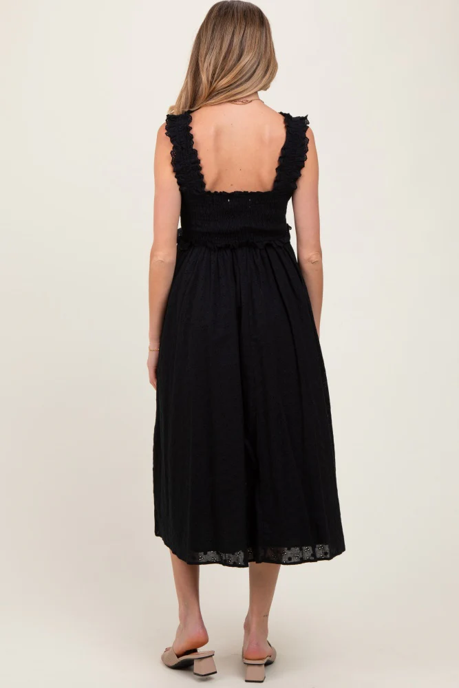 Black Eyelet Sleeveless Maternity Midi Dress - Image 4