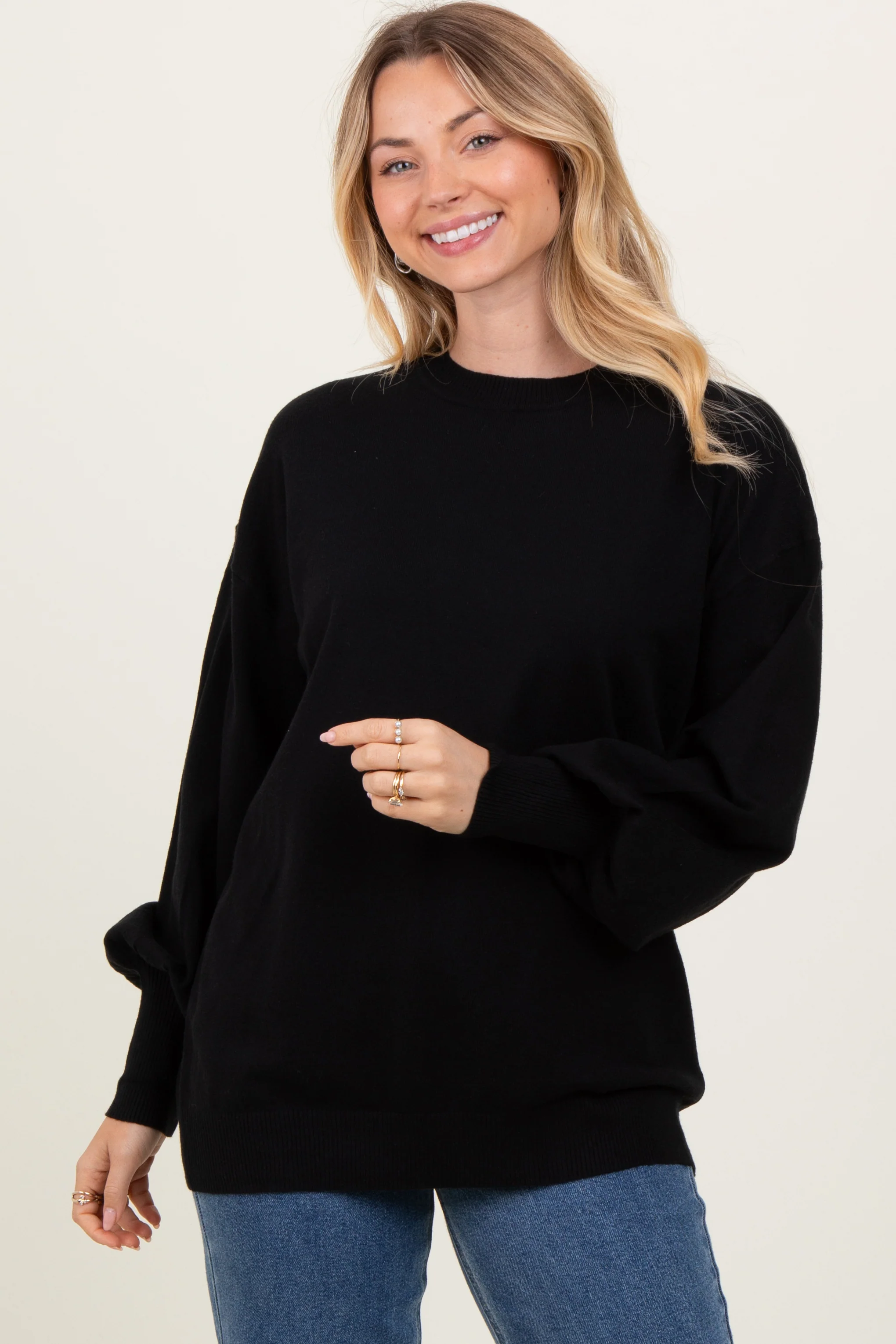 Black Fine Knit Balloon Sleeve Maternity Sweater - Image 5