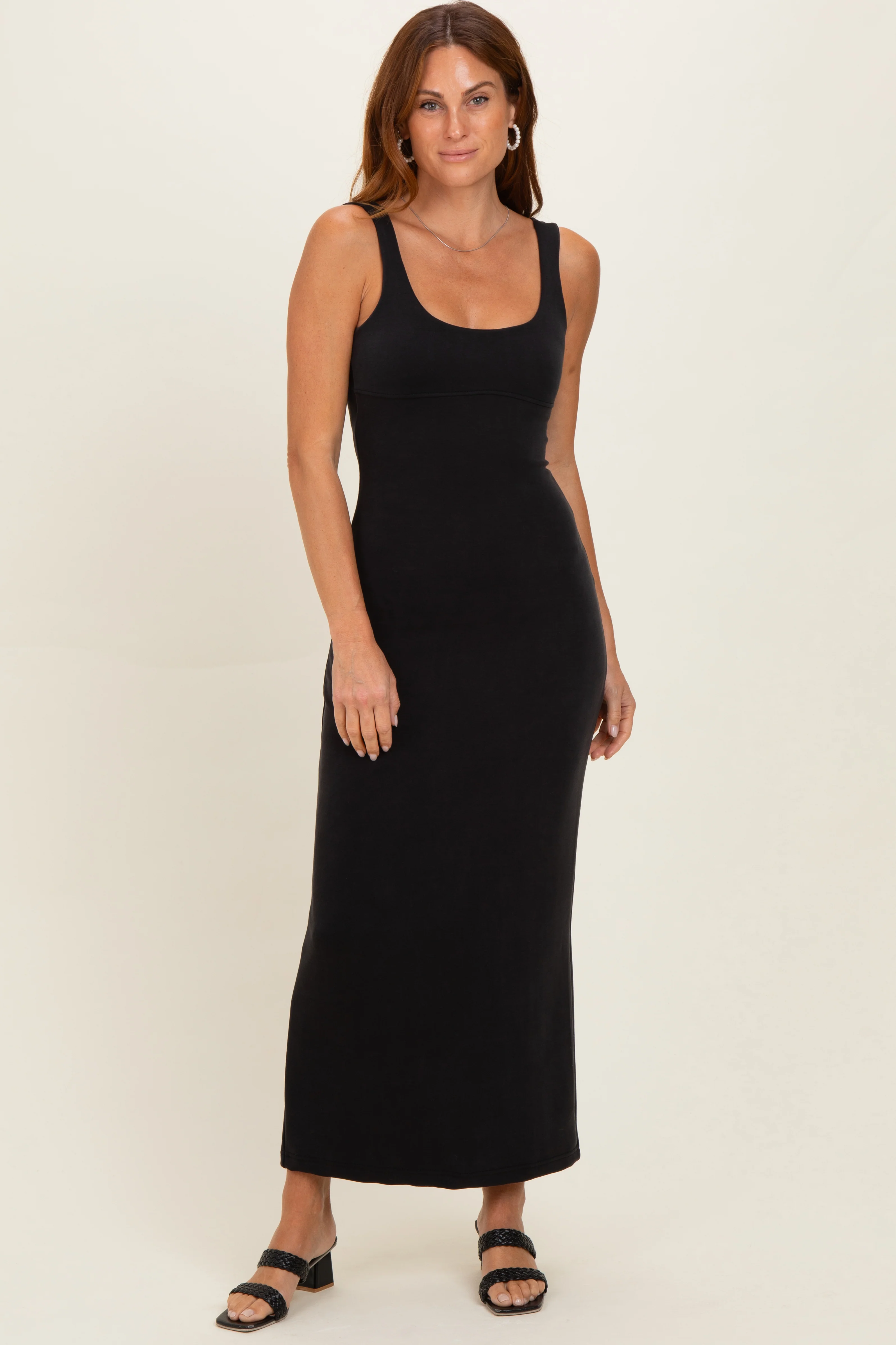 Black Fitted Cutout Maternity Maxi Tank Dress - Image 4