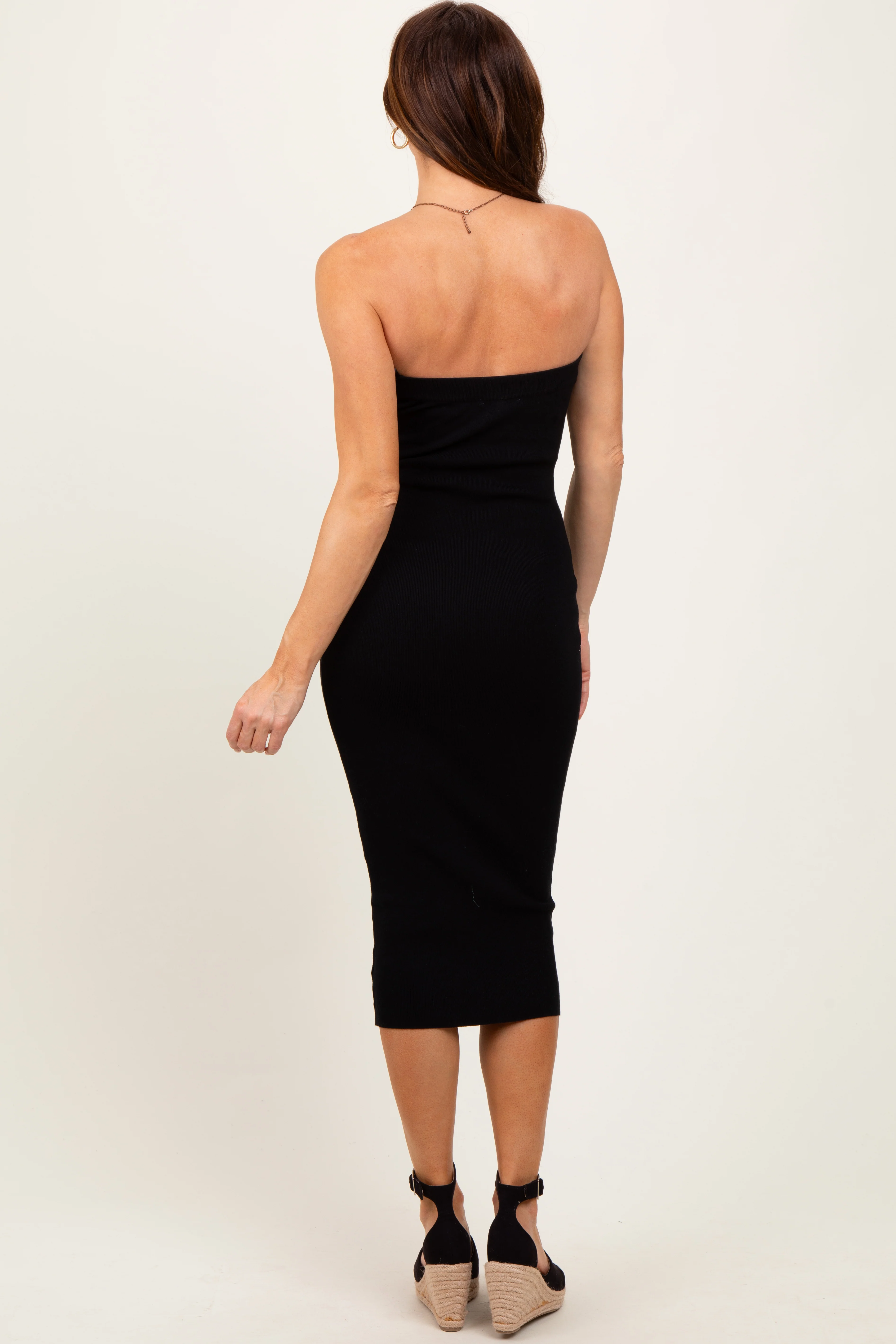 Black Fitted Tube Knit Midi Dress - Image 4