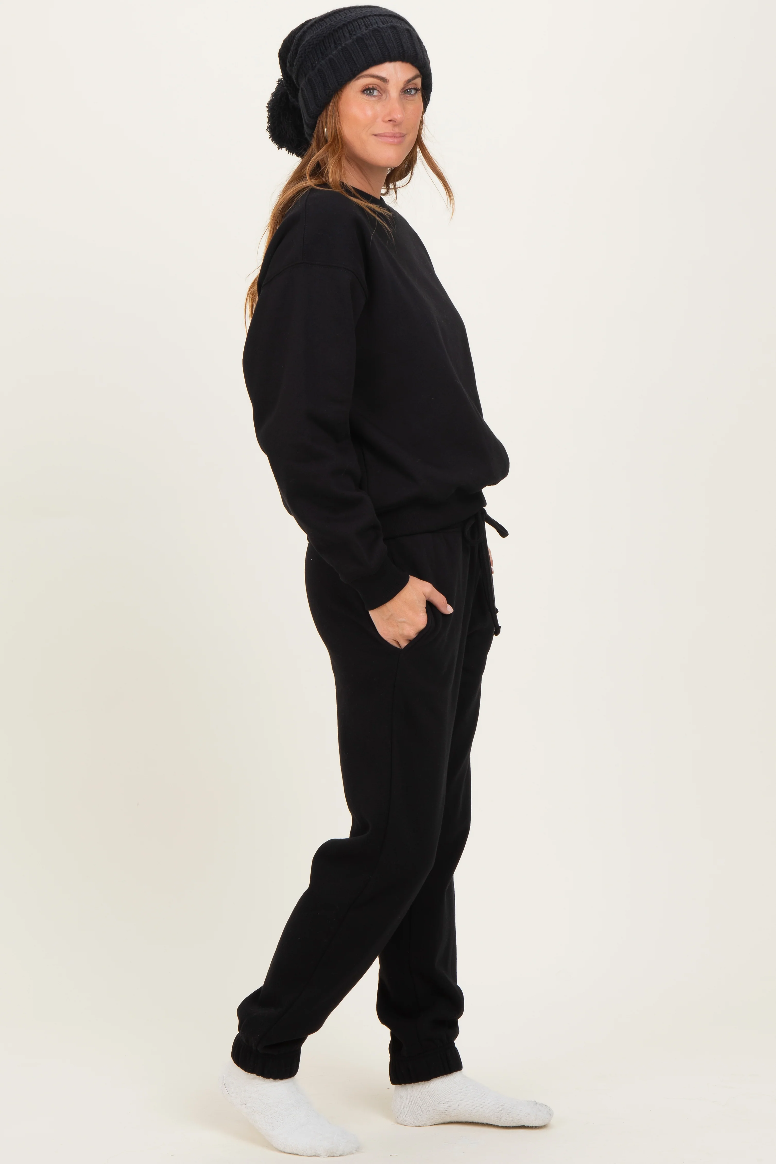 Black Fleece Long Sleeve Pullover & Jogger Set - Image 2