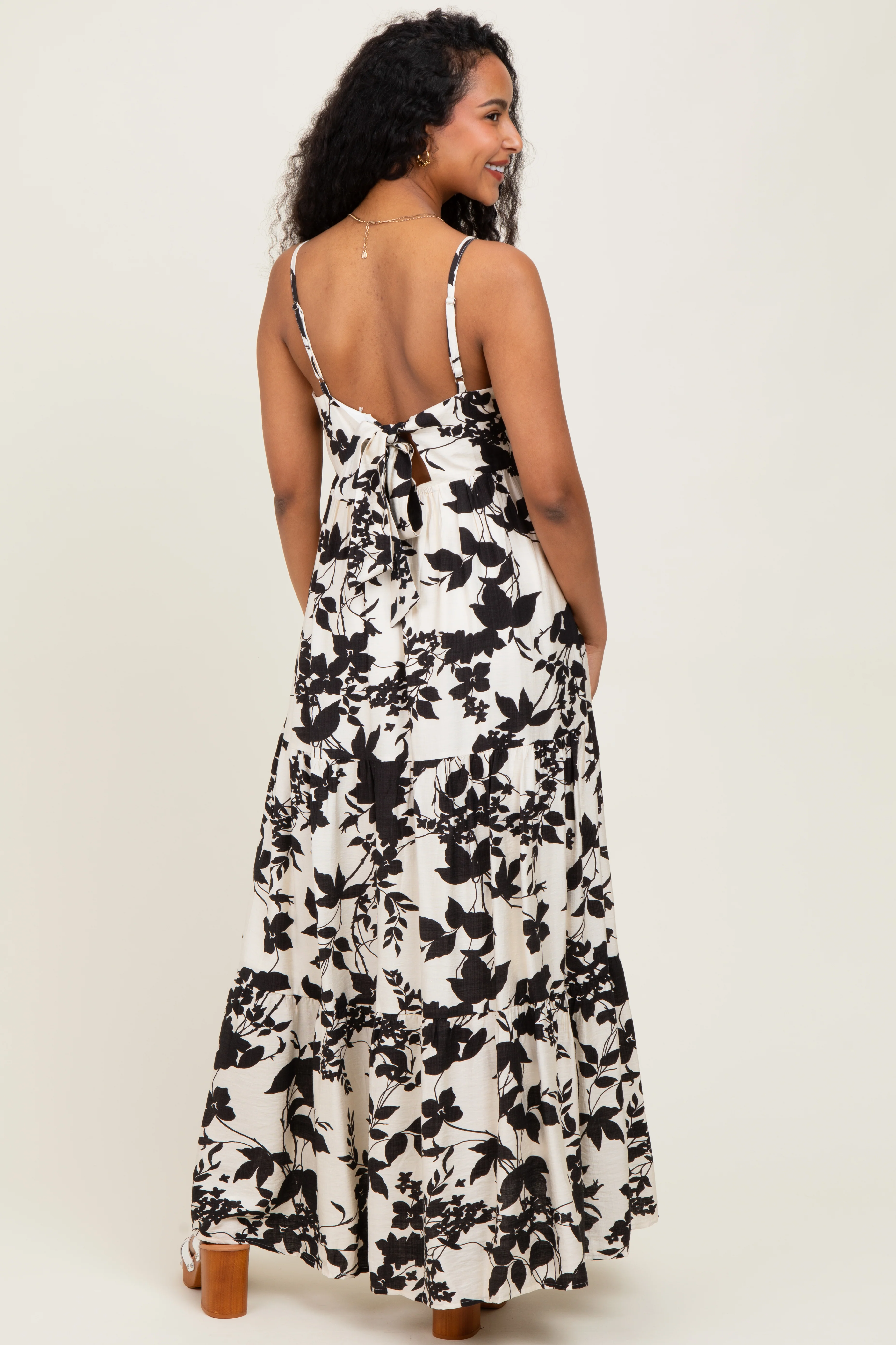 Black Floral Cutout Tie Back Maternity Maxi Dress - Image 4