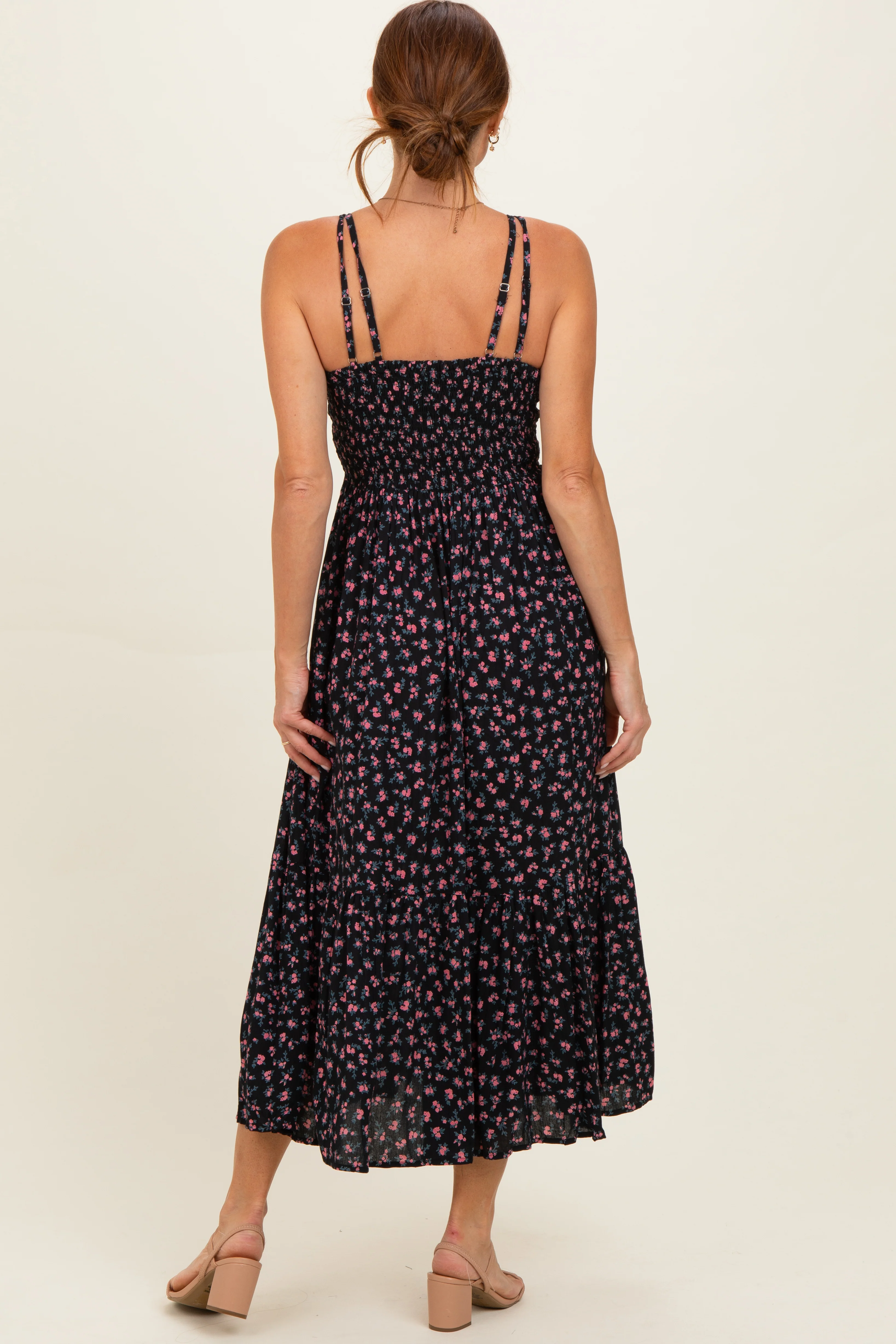 Black Floral Lace Detail Strappy Maxi Dress - Image 3