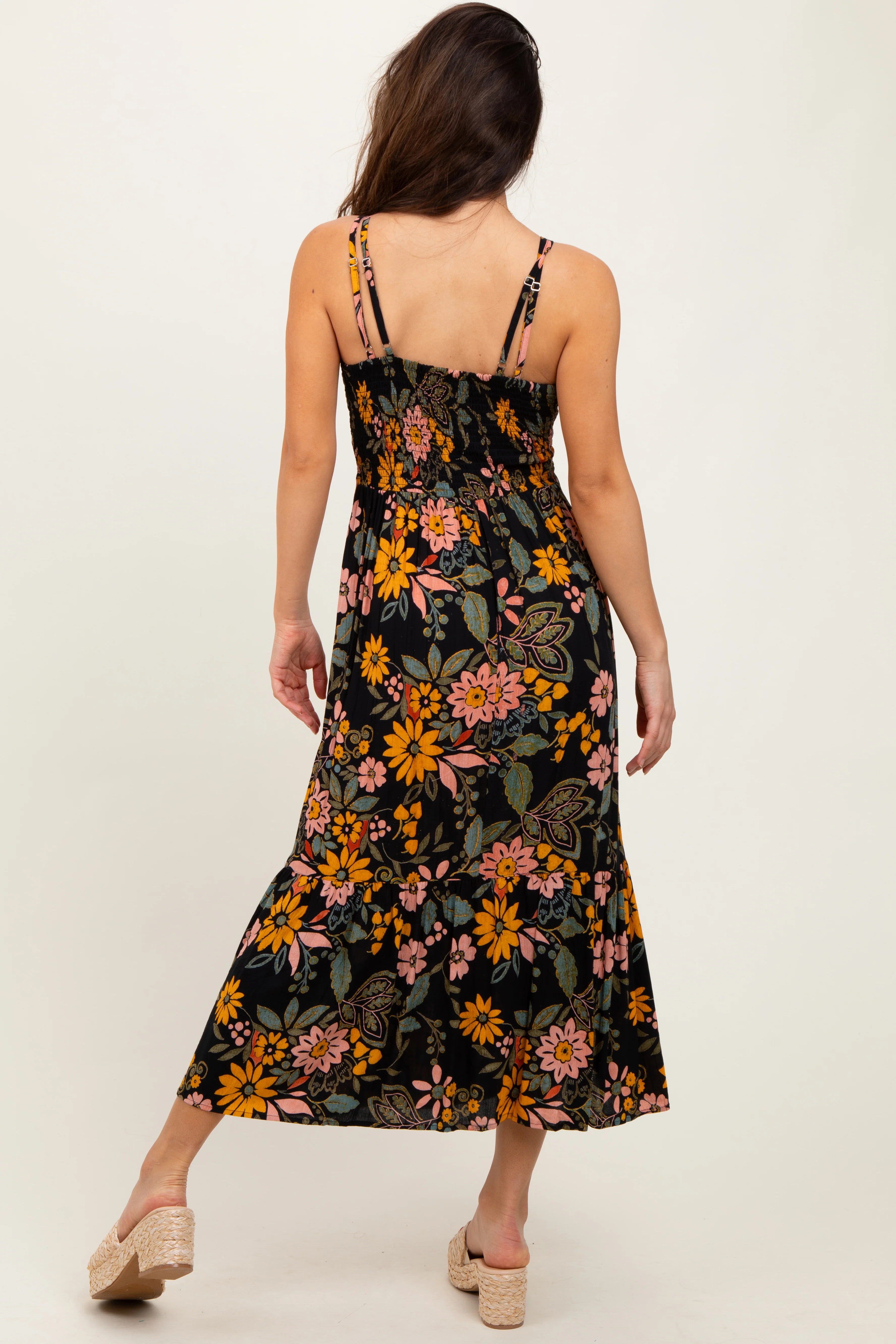Black Floral Lace Inset Midi Dress - Image 4