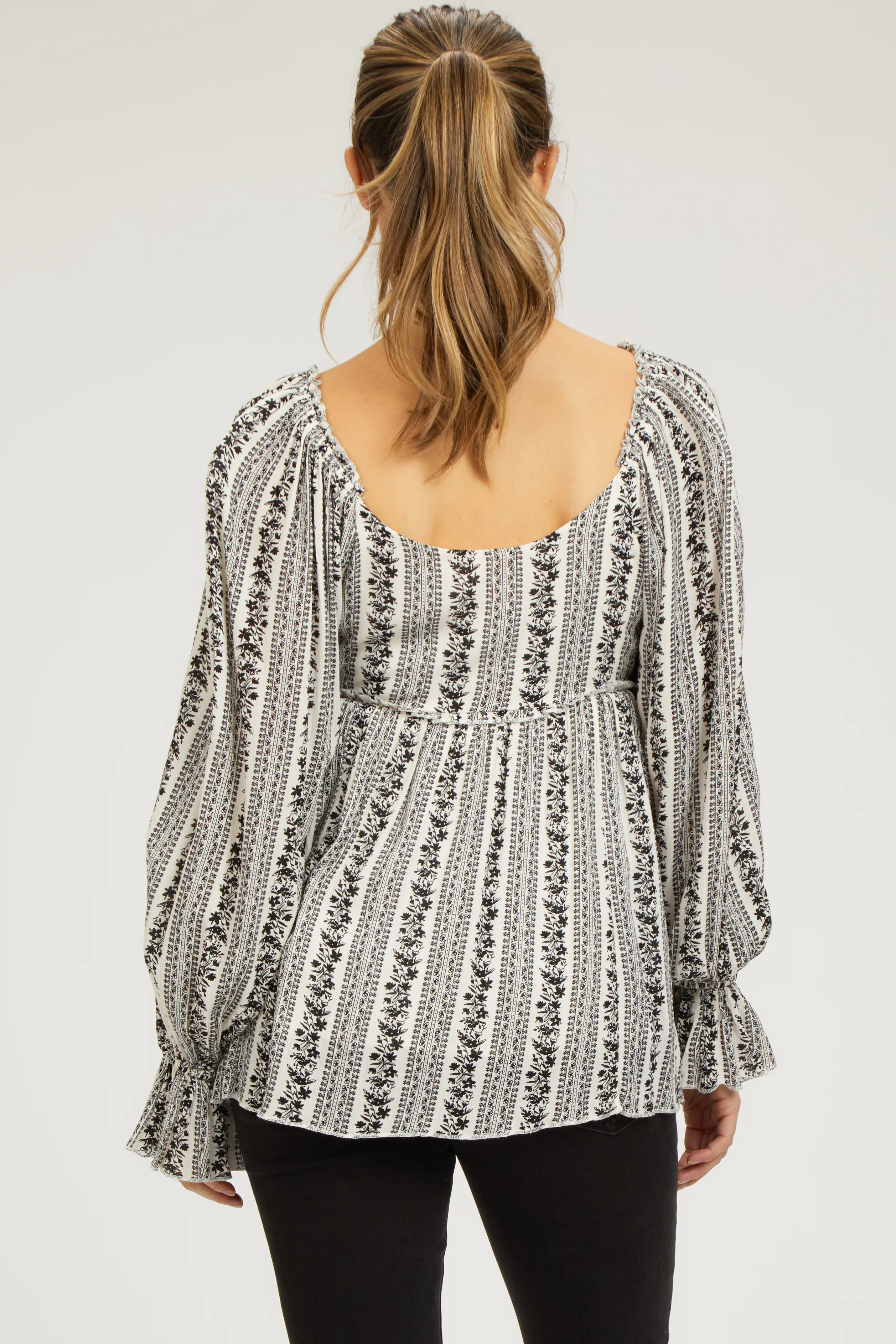 Black Floral Long Sleeve Maternity Blouse - Image 3