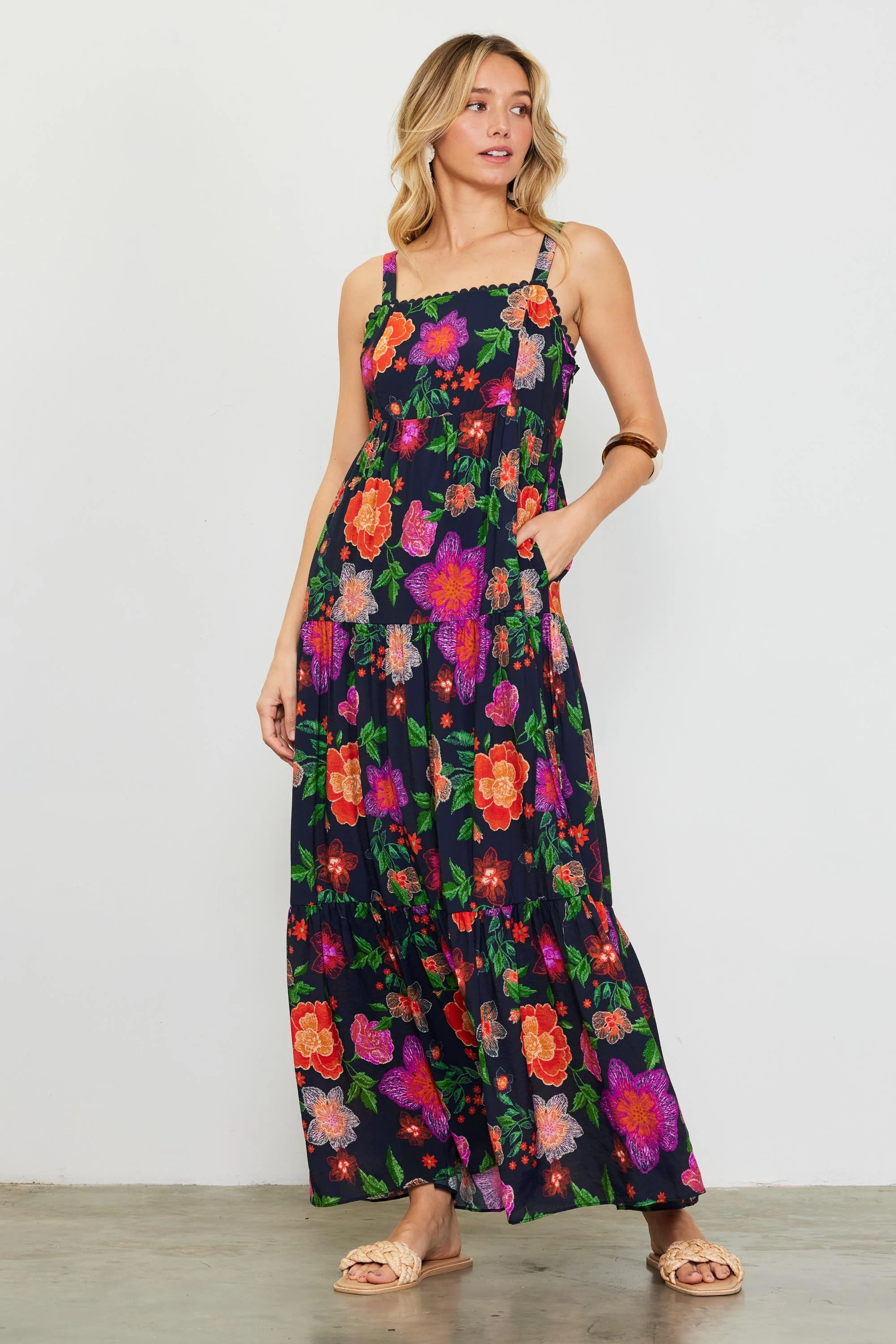 Black Floral Maternity Maxi Dress - Image 4