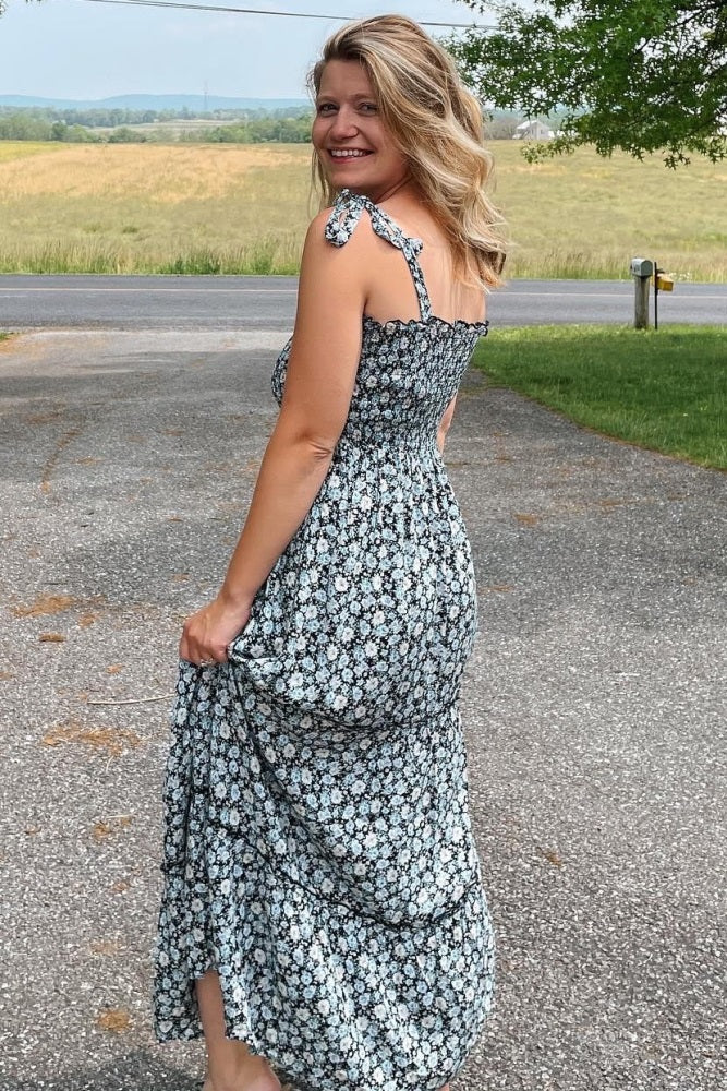 Black Floral Sleeveless Tiered Maxi Dress - Image 4