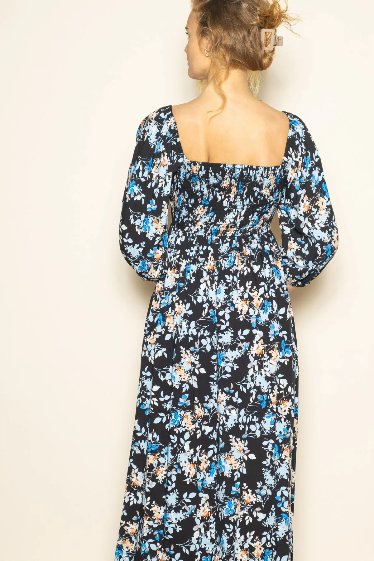 Black Floral Smocked Front Tie Maxi Dress - Image 3