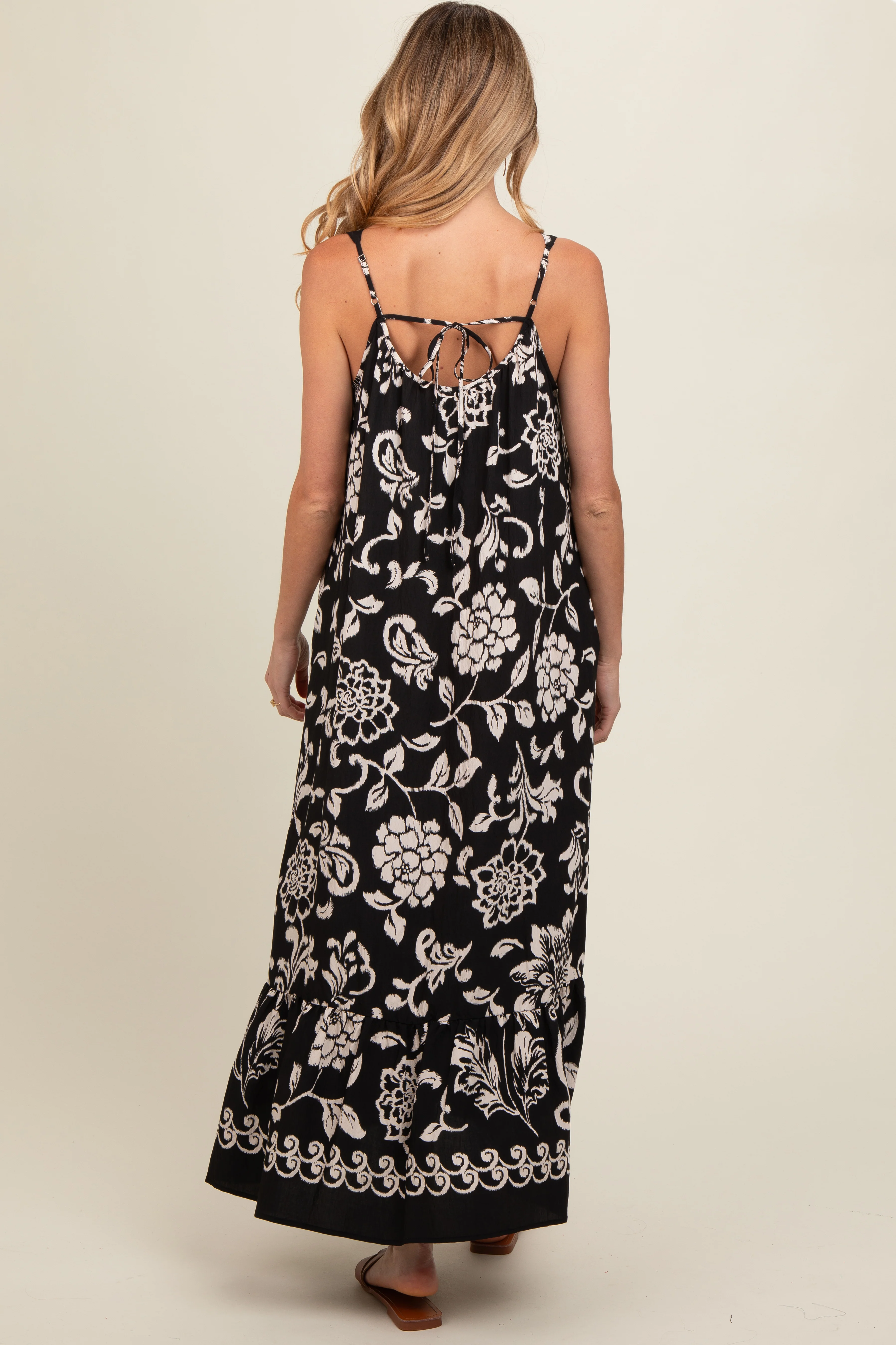 Black Floral Tie Back Maternity Maxi Dress - Image 3