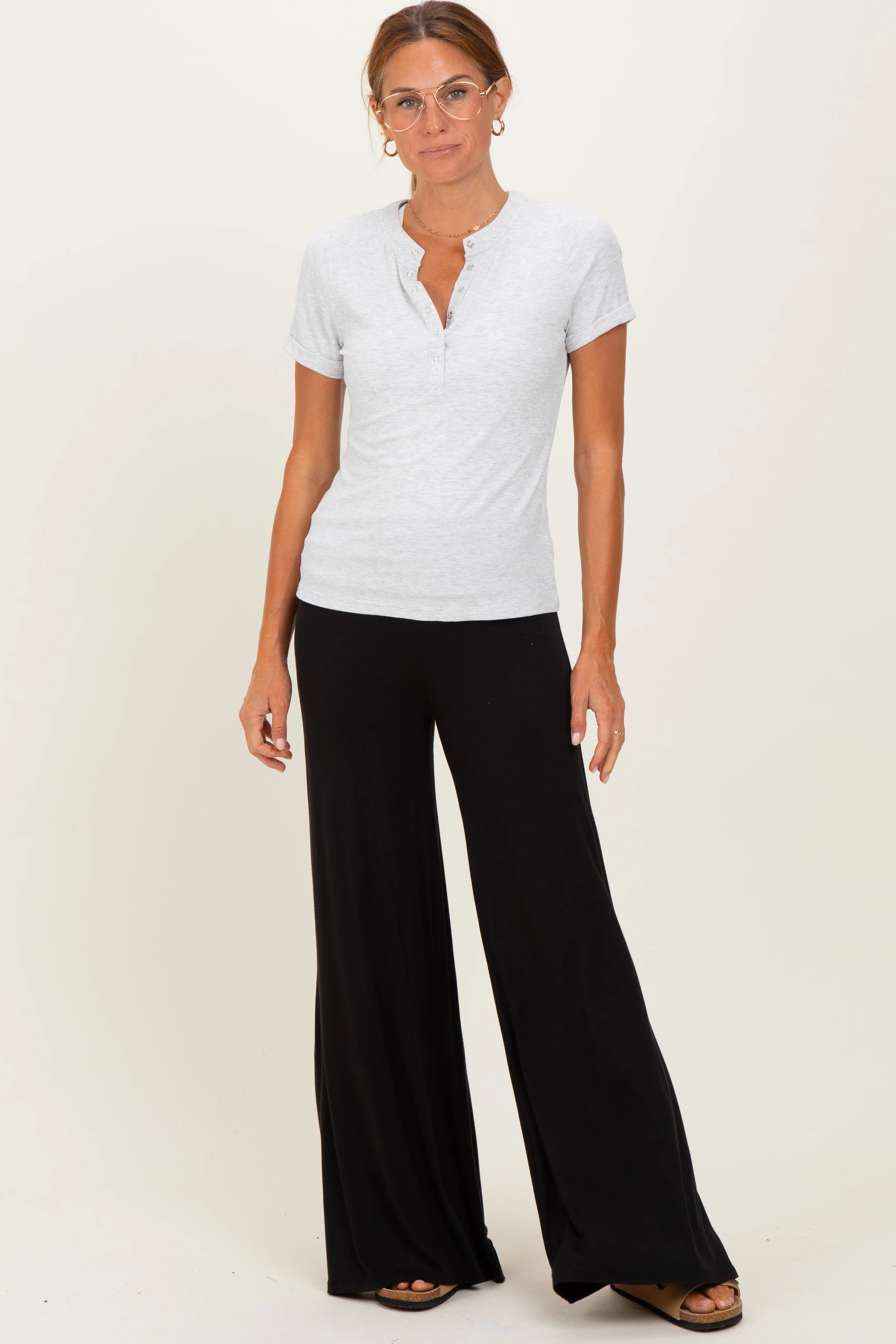 Black Fold Over Waist Maternity Wide Leg Lounge Pants - Image 6