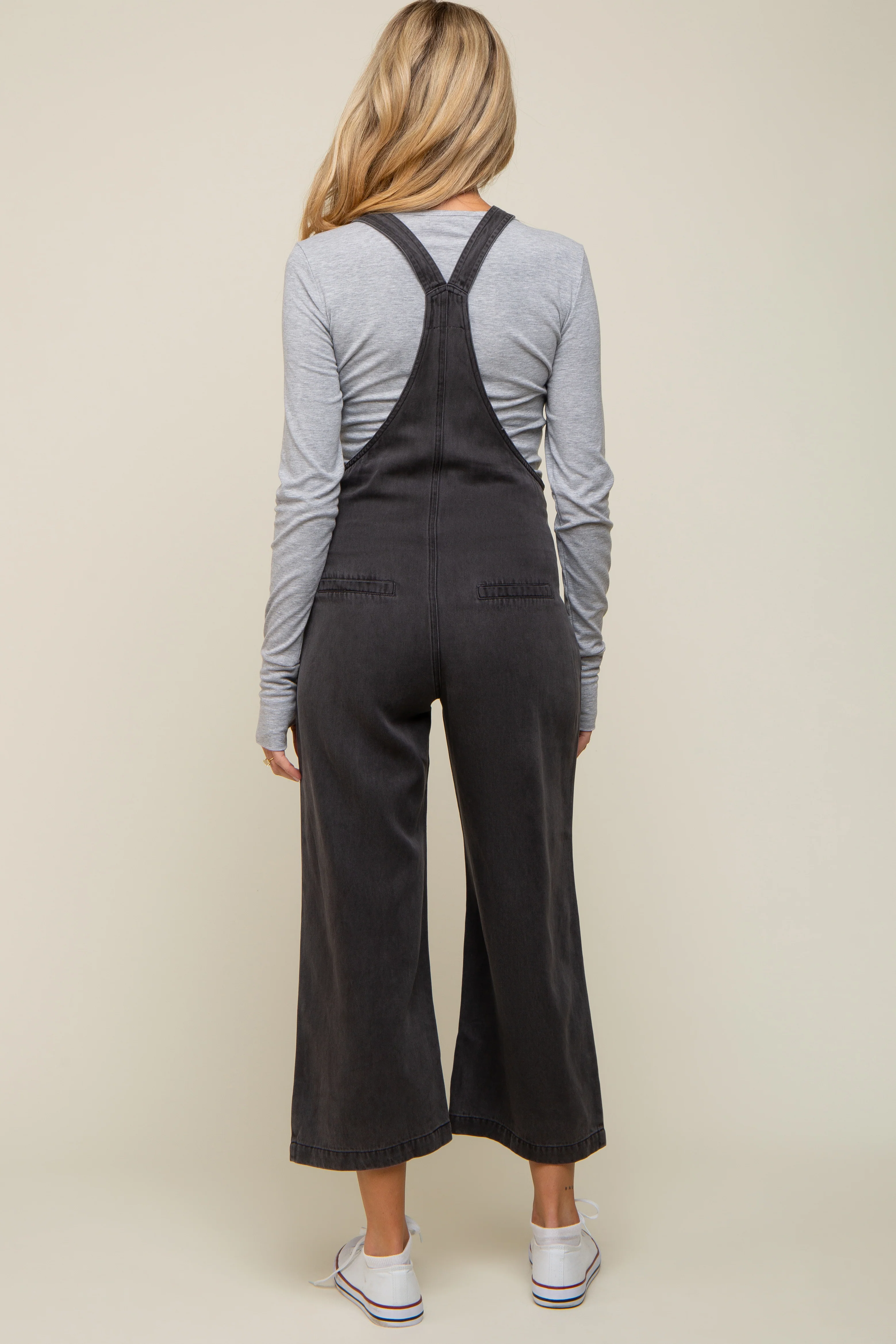 Black Front Pocket Cropped Maternity Overall - Image 3