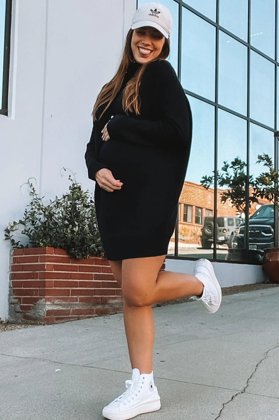 Black Funnel Neck Dolman Sleeve Maternity Mini Dress - Image 6