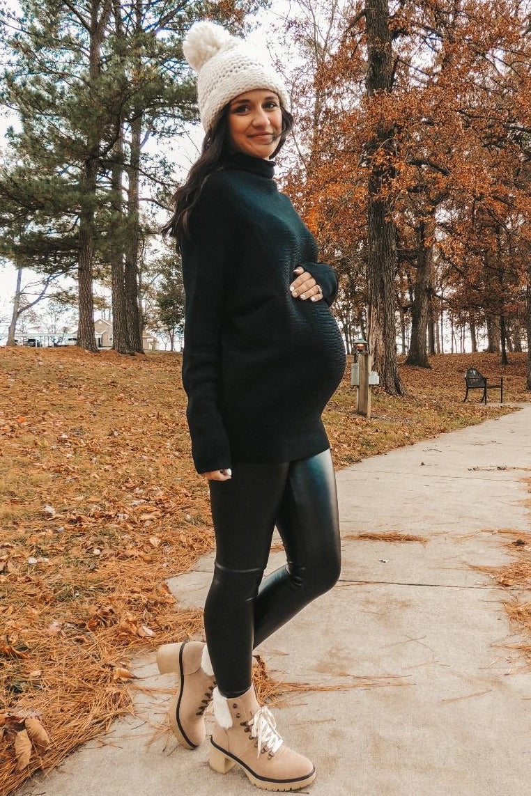Black Funnel Neck Dolman Sleeve Maternity Sweater - Image 5