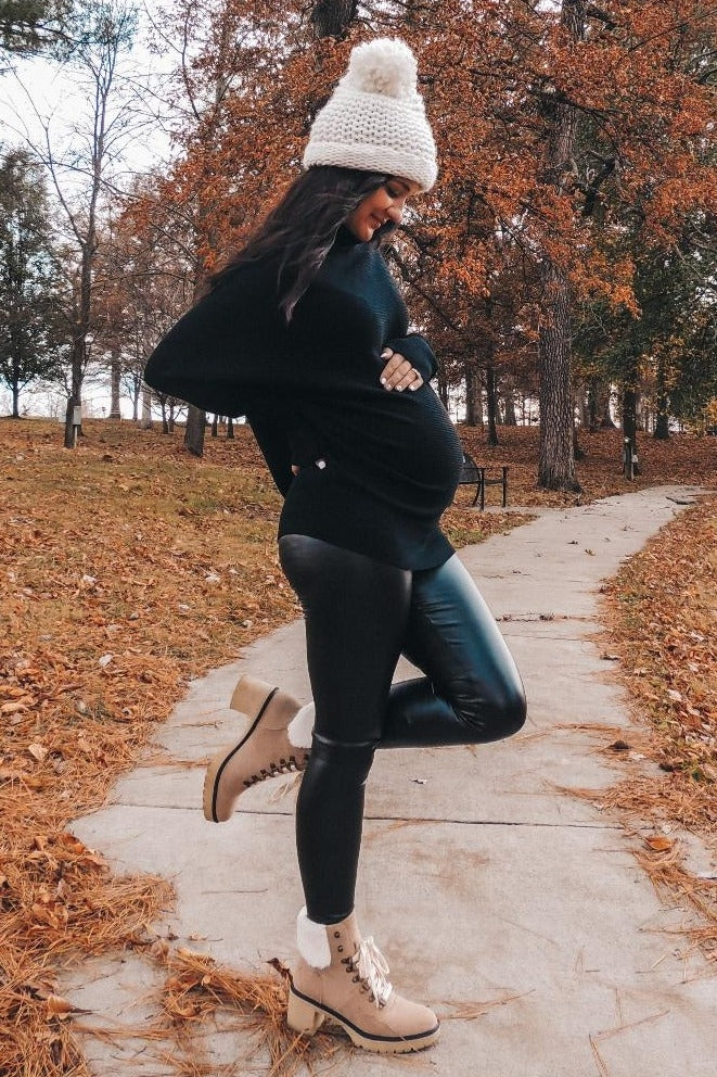Black Funnel Neck Dolman Sleeve Maternity Sweater - Image 6