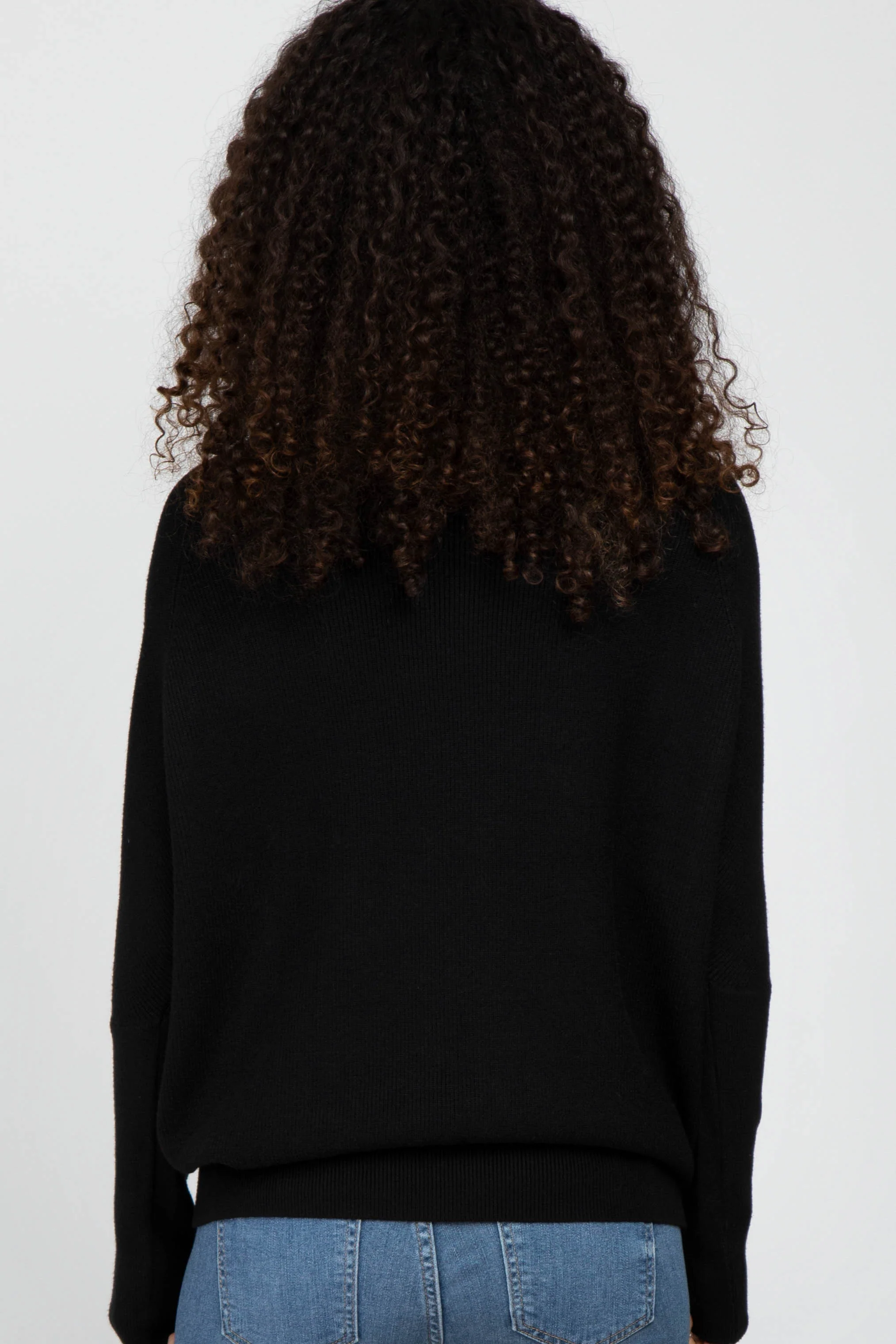 Black Funnel Neck Dolman Sleeve Sweater - Image 3