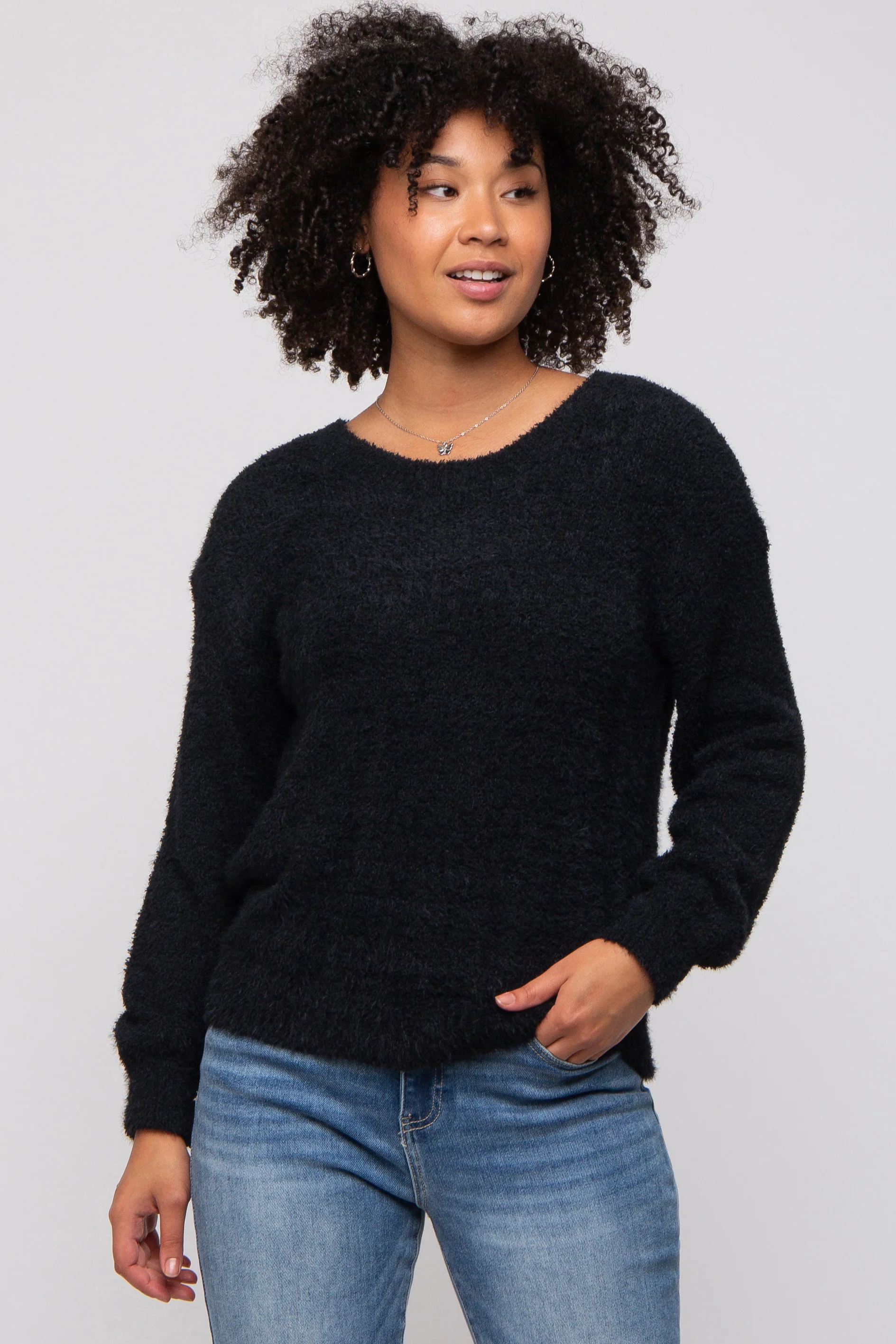 Black Fuzzy Soft Knit Sweater - Image 2