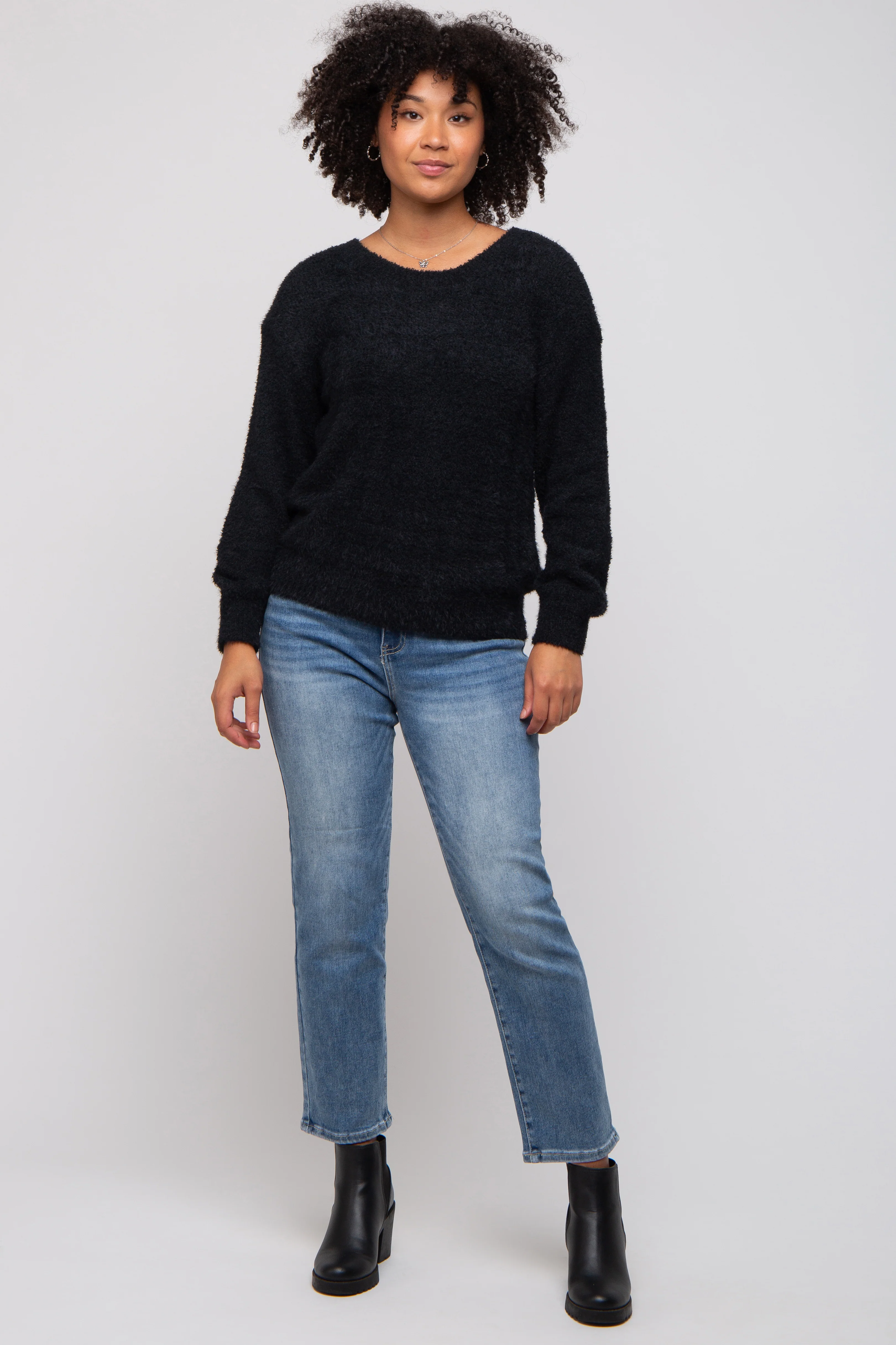 Black Fuzzy Soft Knit Sweater - Image 5